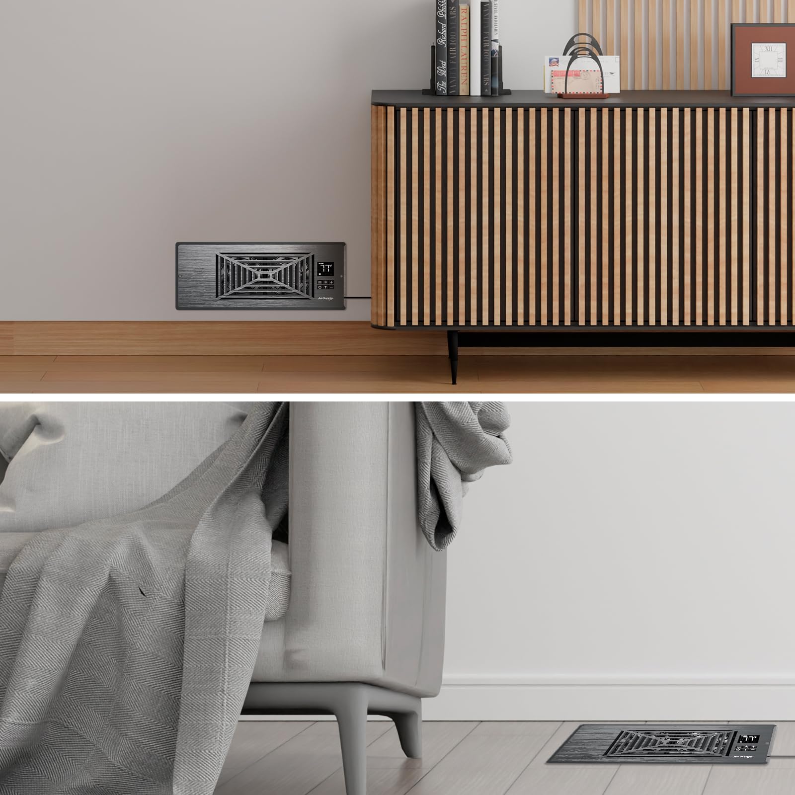 Turbro Register Booster Fan, Fits 4    X 12    Register Holes, Enhances Hvac Airflow, 4 Way Vent Grille, 10 Speed Fan, Intellige