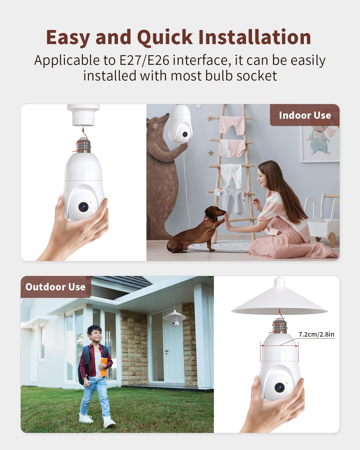 Armorcope 2K Light Bulb Security Camera 2.4Ghz,360 Motion Tracking Wireless Security Camera Outside,Full Color Night Vision Indo