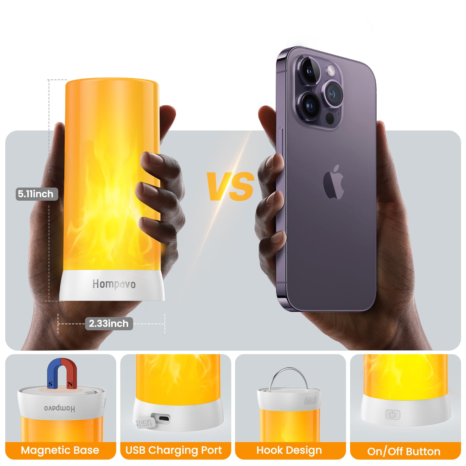 Hompavo ?Upgraded? Led Flame Lights, 4 Mode Rechargeable Battery Operated Flameless Candles, Waterproof Pillar Flickering Lanter