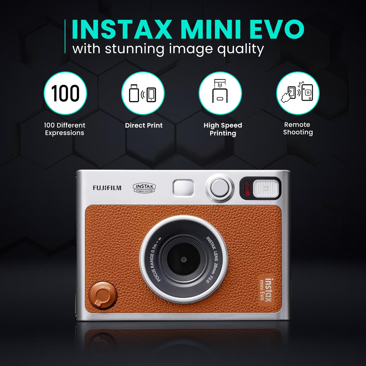 Fujifilm Instant Mini Evo Hybrid Camera (Brown) Bundle With 60 Instant Film Sheets + 32Gb Memory Card + Small Padded Case + Sd Card Reader + Flex Tripod + Microfiber Cleaning Cloth