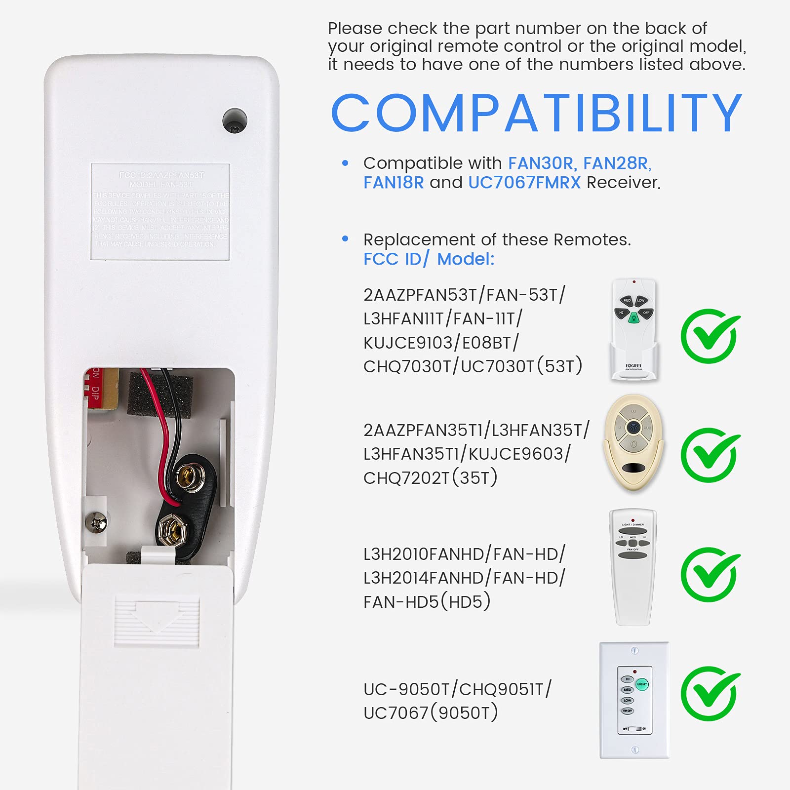 Eogifee 53T Ceiling Fan Remote Control Adjustable 3 Speed,Light Dimmer Control Replacement Of Hampton Bay Harbor Breeze Hunter K