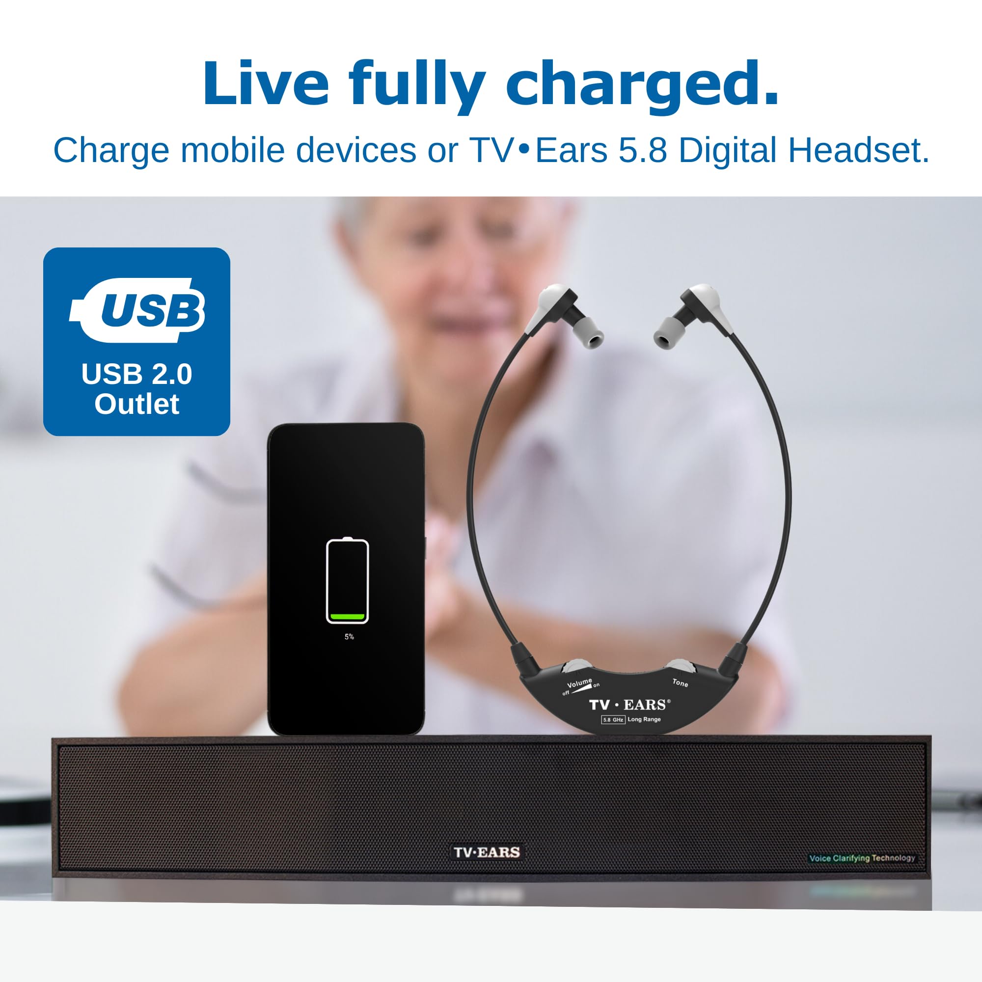 Tv  Ears Sound Bar For Tv   Voice Clarifying, Long Range Wireless Television Speakers   17'' Soundbar For Enhanced Dialogue On H