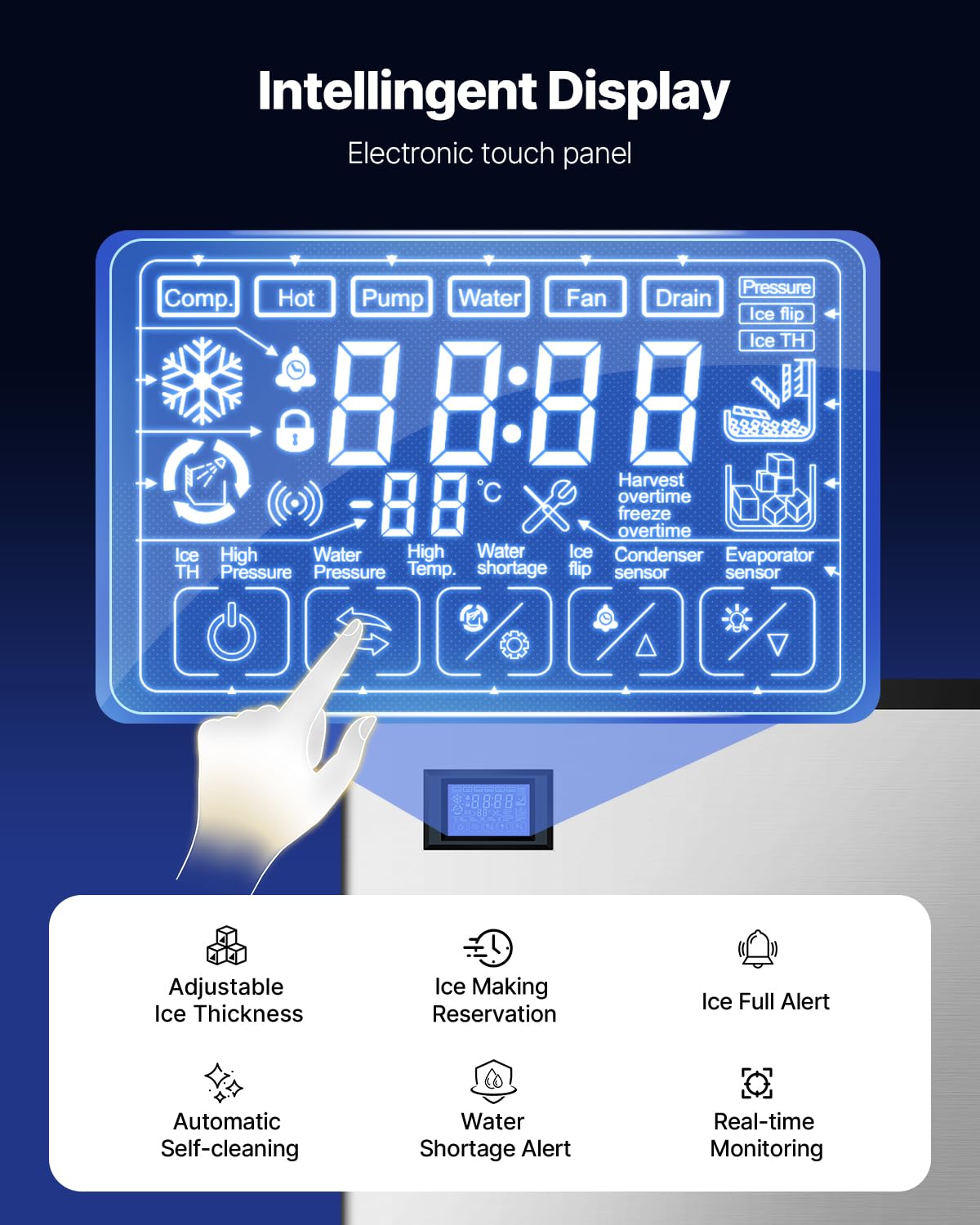 Vevor Commercial Ice Maker Machine-Head 800 Lbs/24 H, 26 Inch Stainless Steel Industrial Ice Machine, Self-Cleaning And Schedule