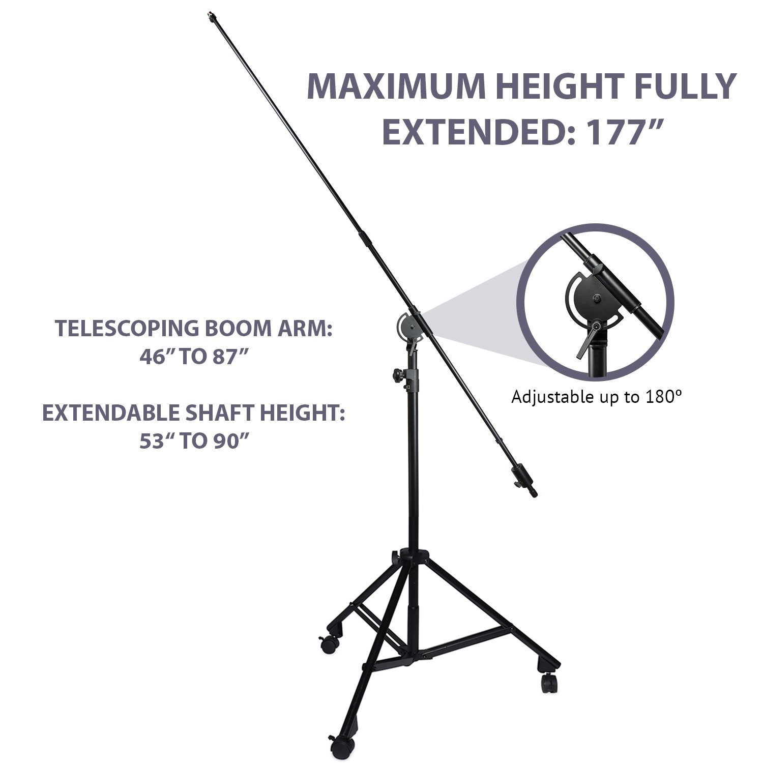 Lyxpro Professional Microphone Stand Heavy Duty 90    Studio Overhead Boom Stand With Rolling Caster Wheels, 87    Extra Long Te