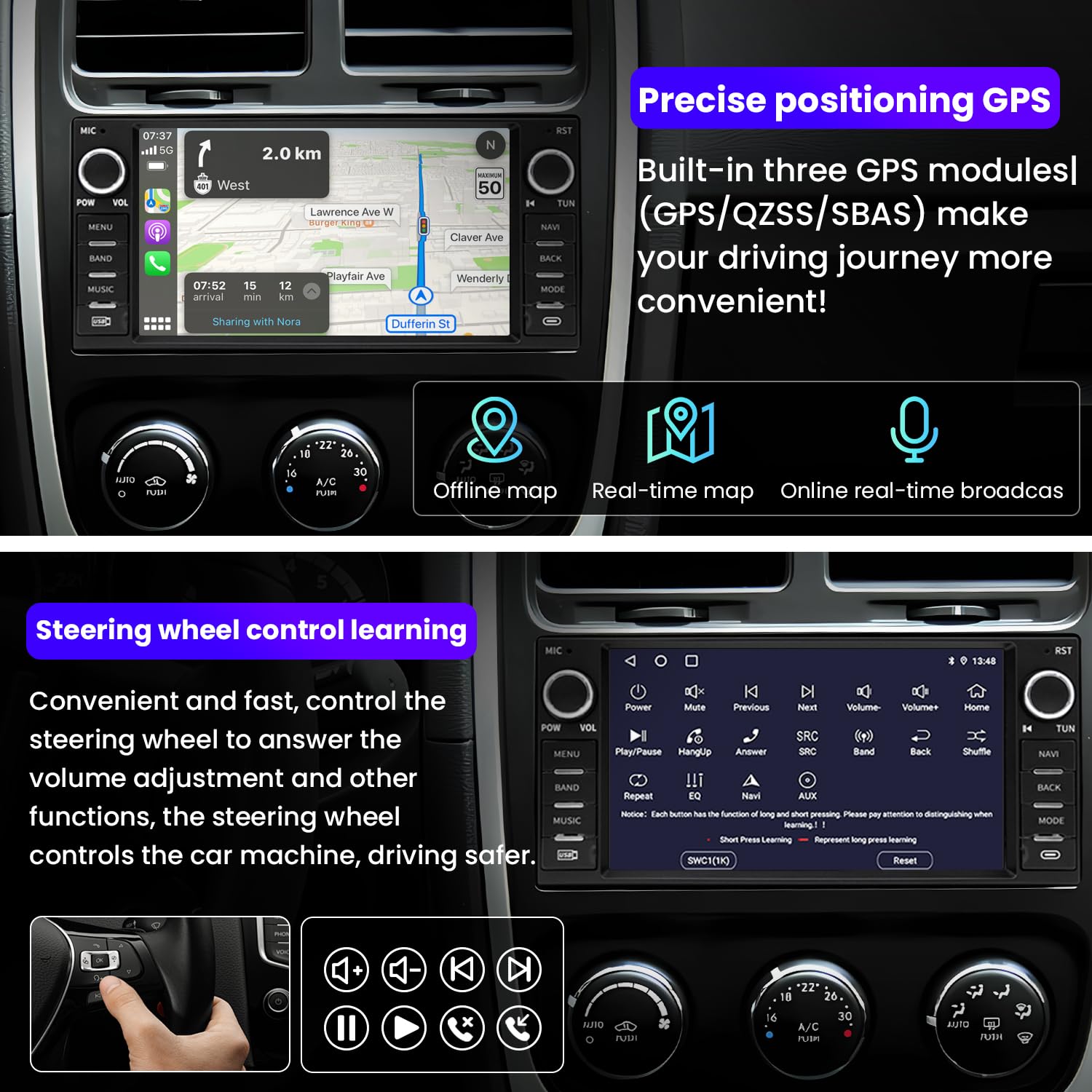 Android 13 Car Stereo For Jeep Wrangler Jk Compass Grand Cherokee Dodge Ram Chrylser, 7''Touchscreen Car Stereo With Bluetooth,B