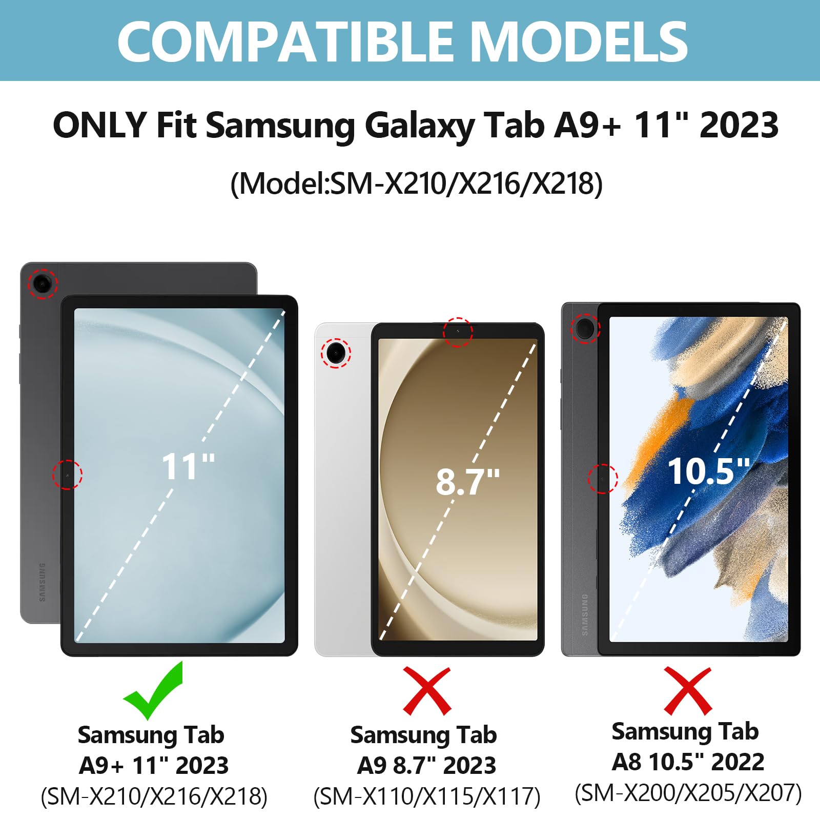 Keyboard Case For Samsung Galaxy Tab A9 Plus/A9+ 5G 11 Inch 2023, Samsung A9 Plus Tablet Case With Detachable Wireless Bluetooth