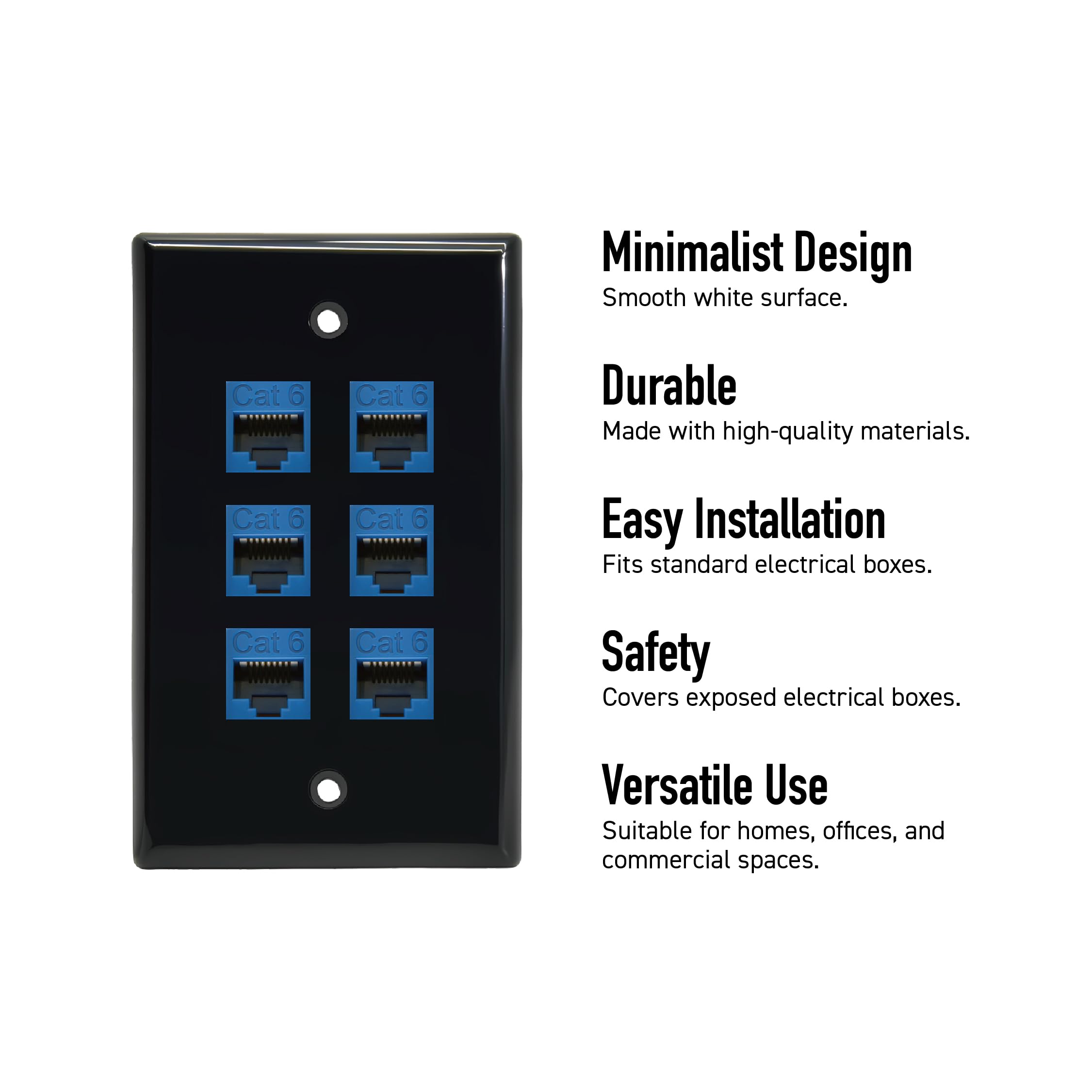Installerparts 6 Port Keystone Wall Plate Black Smooth Face