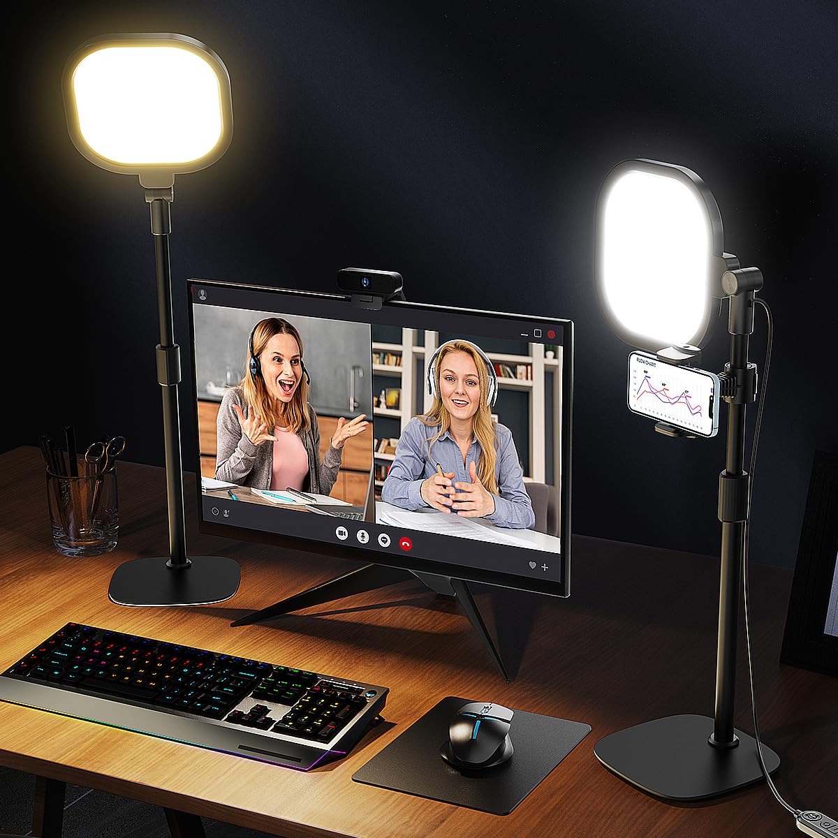 Litones 2Pcs Desktop Video Conference Light For Zoom Meeting, Computer, Laptop, Work From Home With Nature Soft Light, Adjustabl