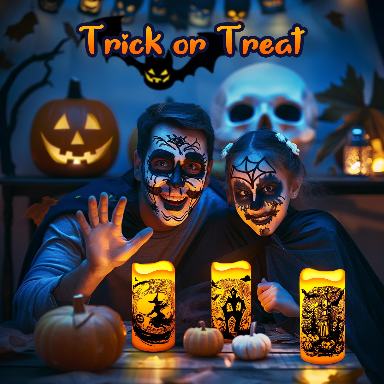 Linkax Halloween Decorations Indoor Flameless Candles : Flickering Candle Battery Operated With 6 Hour Timer, Halloween Lights W