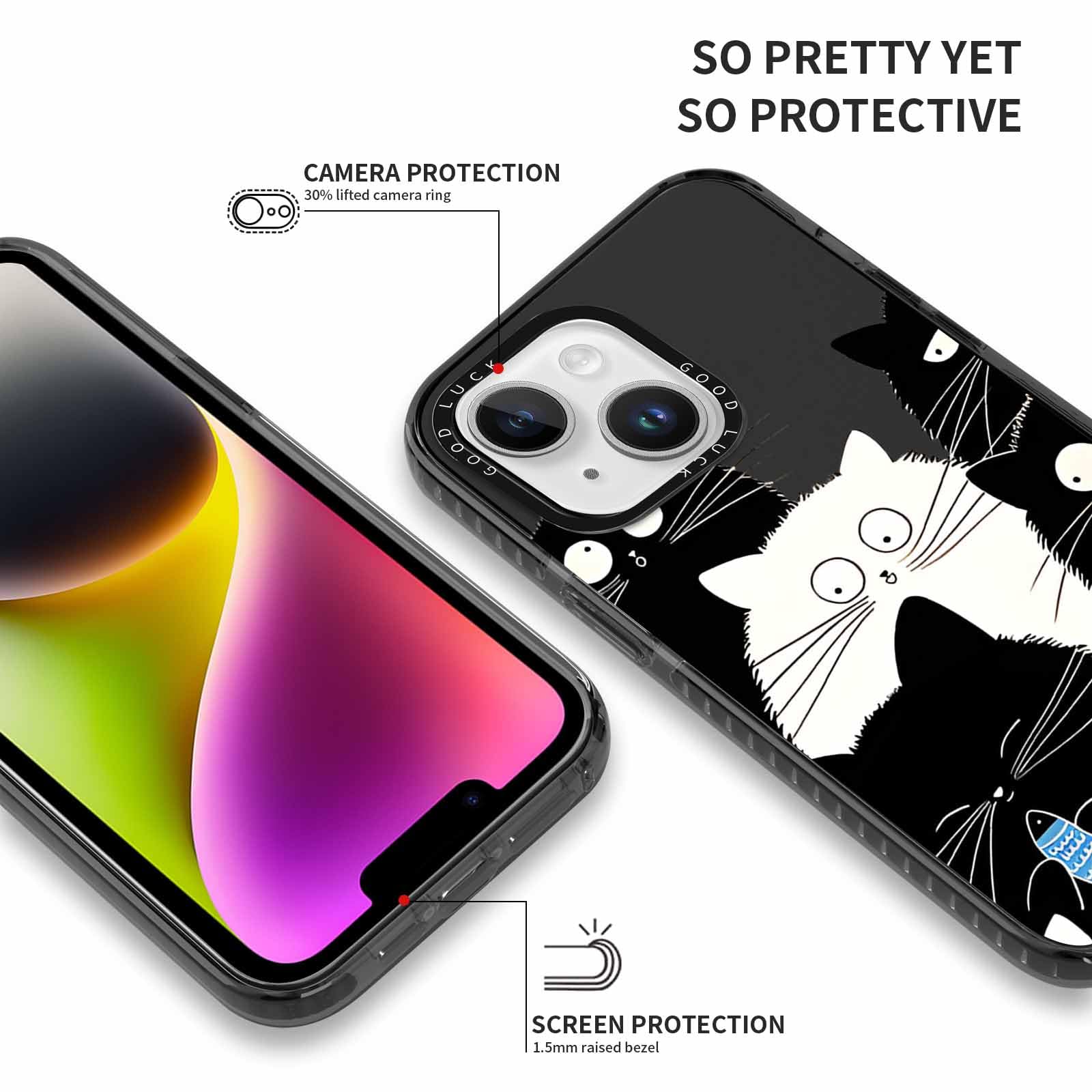 Rumdey 2 Pack Clear Phone Case For Iphone 14 Plus 6.7 Inch, Cute Black Cat Aesthetic Pattern Design Protective Soft Slim Shockpr