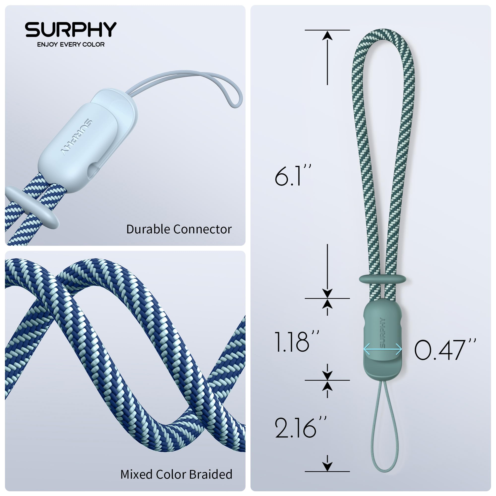 Surphy 2 Pack Lanyard, Phone Strap, Adjustable Phone Lanyard With Two Color Braided, Wrist Strap For Airpods, Camera (Cloud Blue