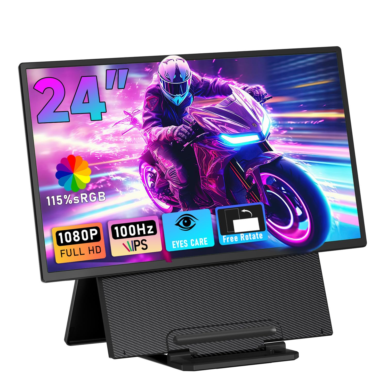 Portable Monitor 24 100Hz for Work Home Office Game, 1080P FHD IPS Laptop Screen Extender with Rotating Stand & VESA, Laptop Mon