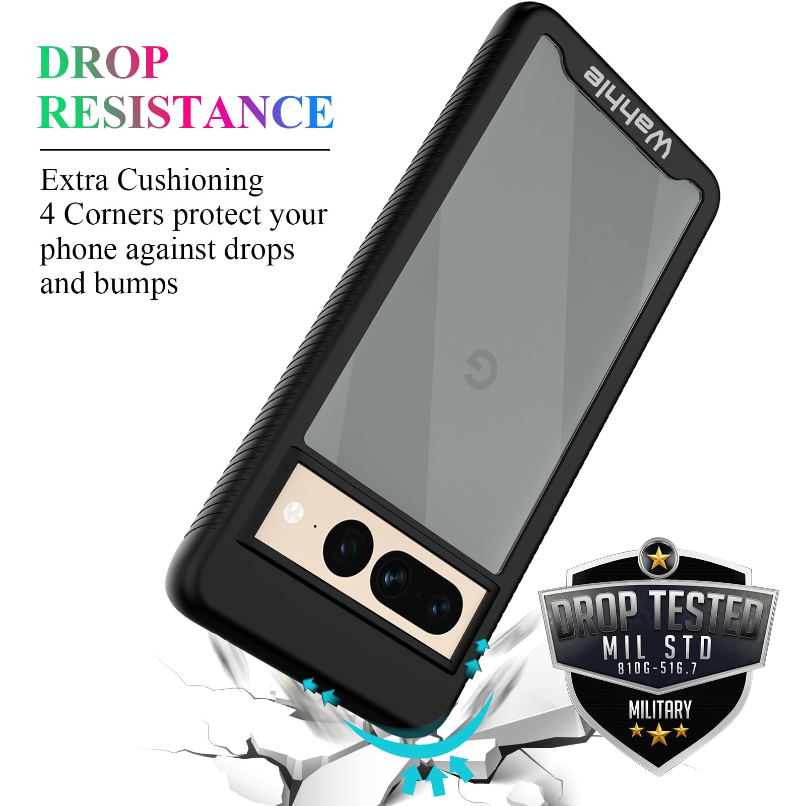 Wahhle Compatible With Google Pixel 7 Pro Case, Built In Screen Protector Full Body Shockproof Slim Fit Bumper Protective Phone