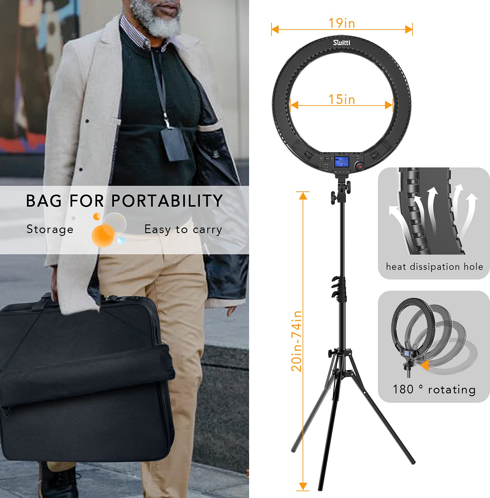 Led Ring Light With Stand And Phone/Ipad Holder, 19 Inch 60W Bicolor 3000K 5800K Large Circle Light With Remote Controller For P