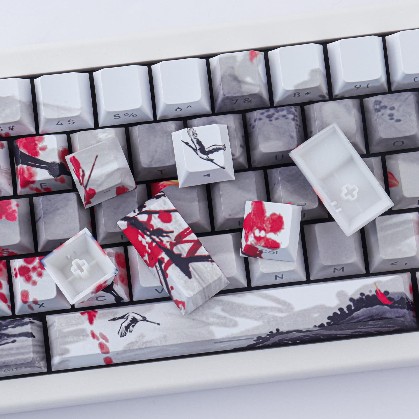 Tsungup Pbt Keycaps   Side Printed Keycap Set,135 Keys Double Shot Shine Through Landscape Painting Custom Keycaps,Cherry Profil