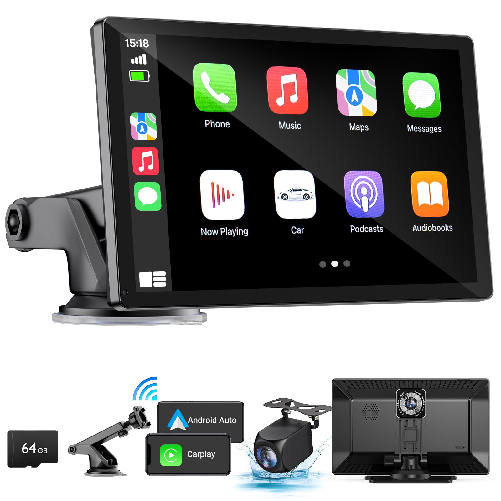 Hauxiy Wireless Carplay Touchscreen With 4K Dash Cam, 9'' Portable Apple Carplay & Android Auto Car Stereo, Carplay Screen With