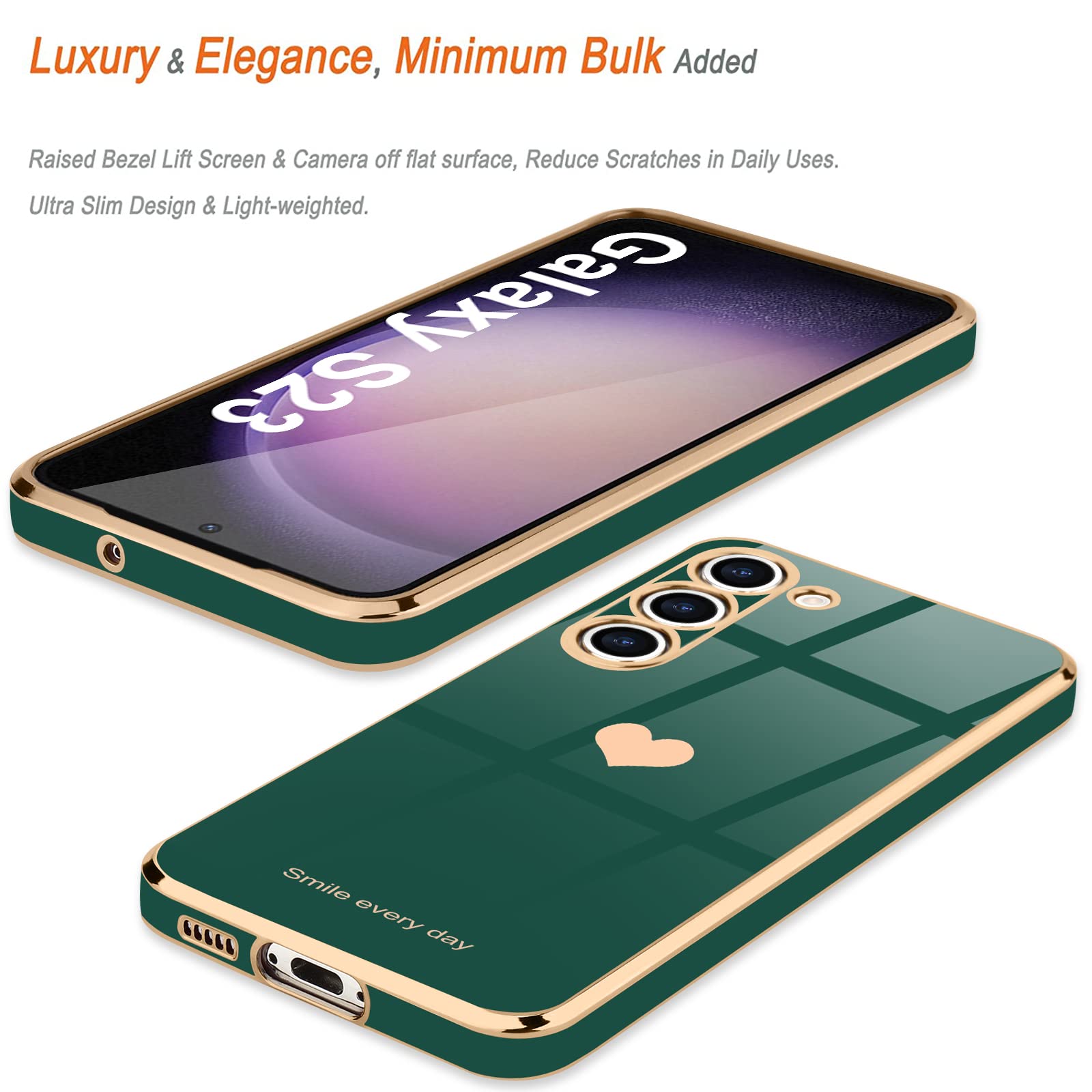 Teageo For Samsung Galaxy S23 Case For Women Girl Cute Love Heart Luxury Bling Soft Back Cover Raised Full Camera Protection Bum