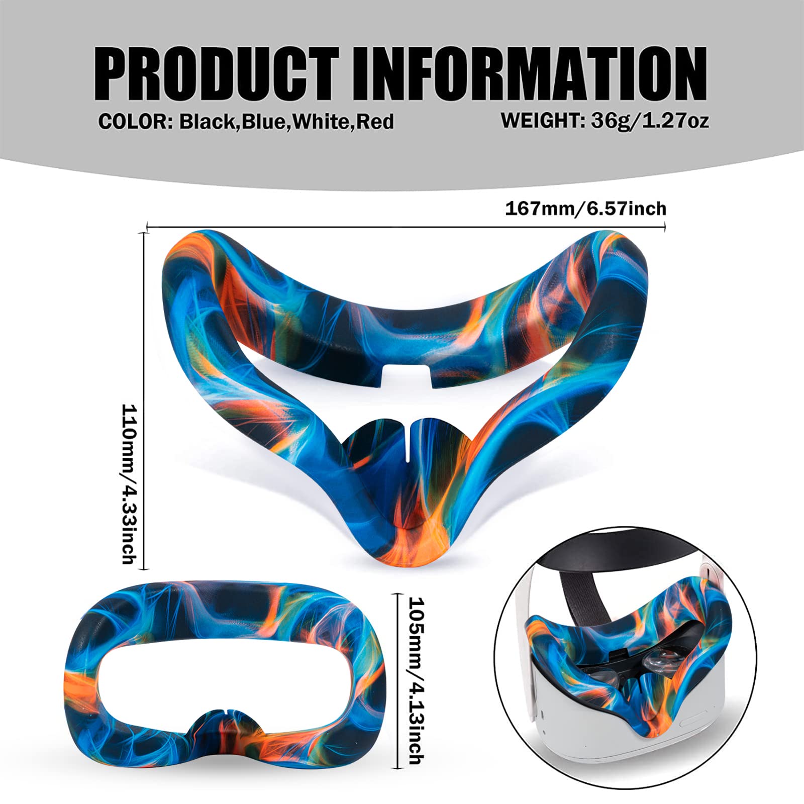 Compatible With Oculus Quest 2 Accessories, Silicone Face Cover, Vr Shell Cover,Touch Controller Grip Cover,Protective Lens Cove