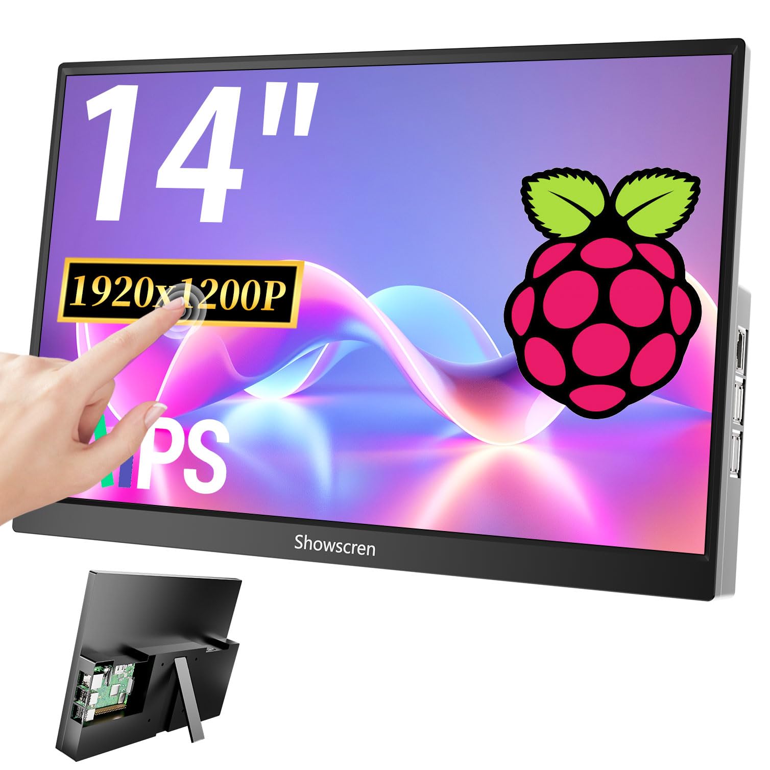 Showscren 14inch Touchscreen Monitor for Raspberry Pi 5/4B/3B+/3B Screen, IPS Display Touch Screen, FHD 1920X1200,60hz,Built-in