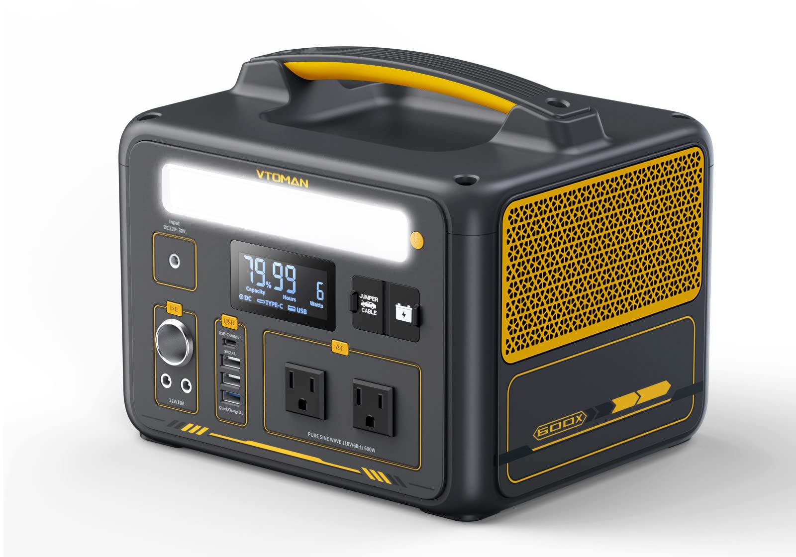 Vtoman 600W Portable Power Station, Lfp Battery Powered Generator With 2X 600W Ac Outlets (Surge 1200W), 4X Usb Ports, 3X Dc Out