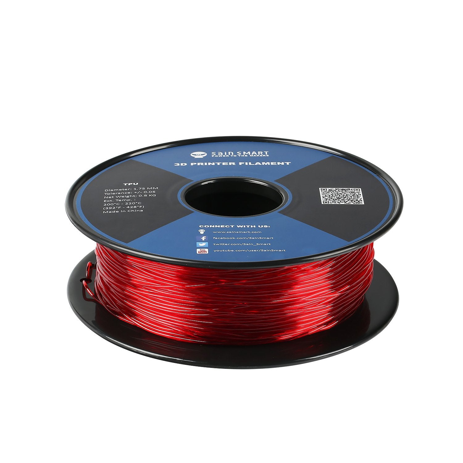 Sainsmart   101 90 163 Red Flexible Tpu 3D Printing Filament, 1.75 Mm, 0.8 Kg, Dimensional Accuracy +/  0.05 Mm