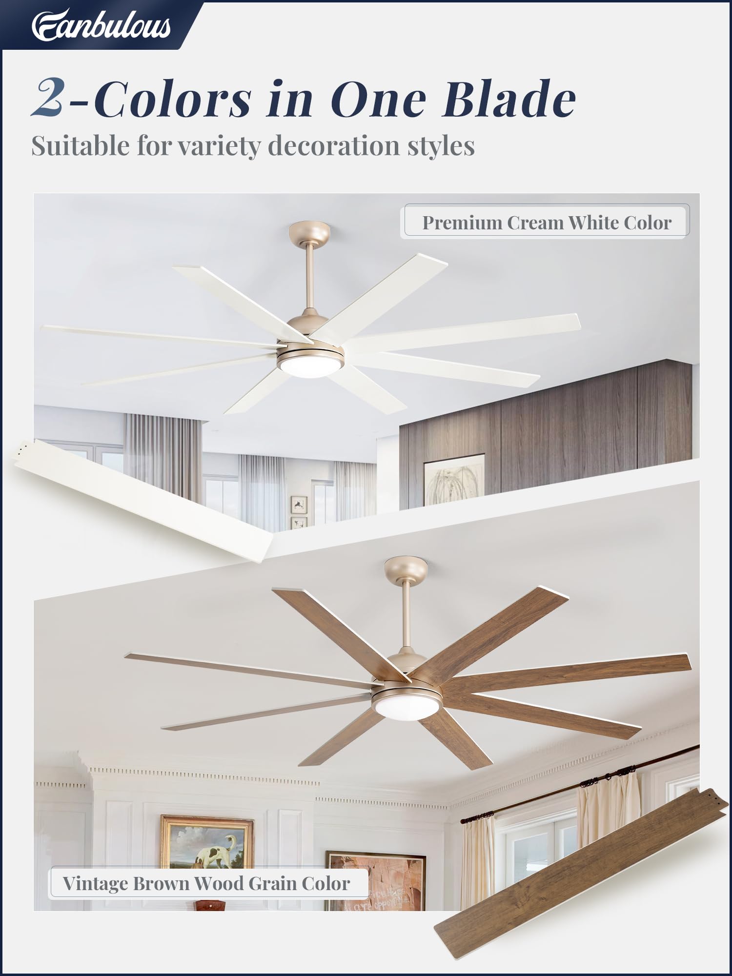 Fanbulous Ceiling Fans With Lights, 72 Inch Large Ceiling Fan With Light And Remote, Champaign Gold Ceiling Fan For Living Room