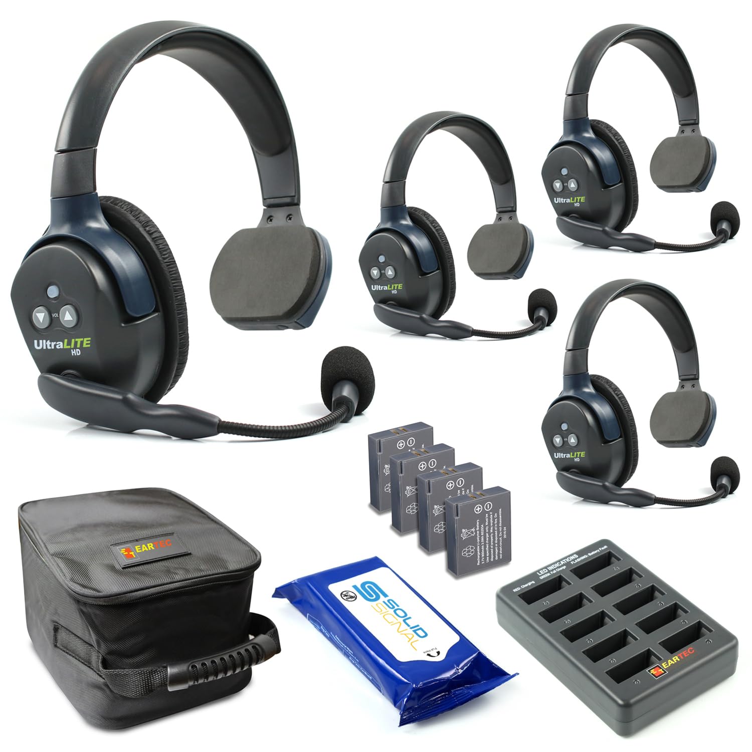 Eartec UL4S Ultralite HD Wireless Intercom Headset System, 4-Person Full Duplex, Single Ear, DECT Interference-Free, Up to 1000f