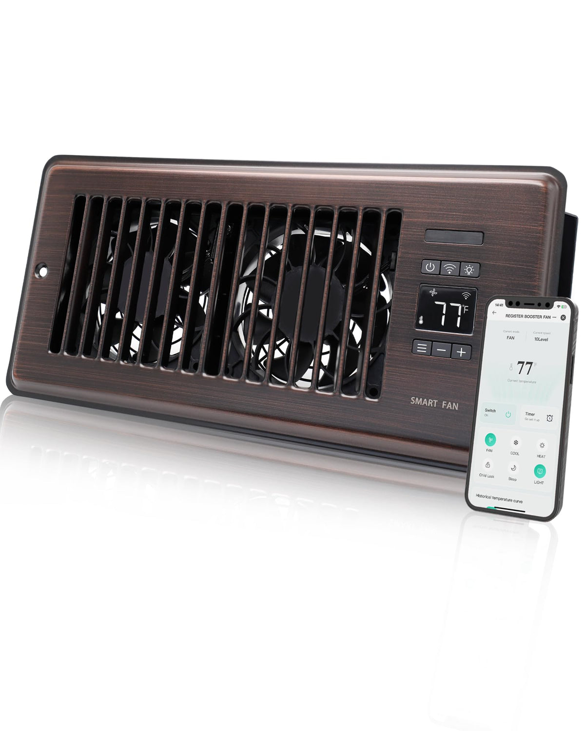 Super Quiet Register Booster Fan For 4 '' X 10 '' Register Holes, Smart Register Vent With Dual Intelligent Thermostat And Wifi 