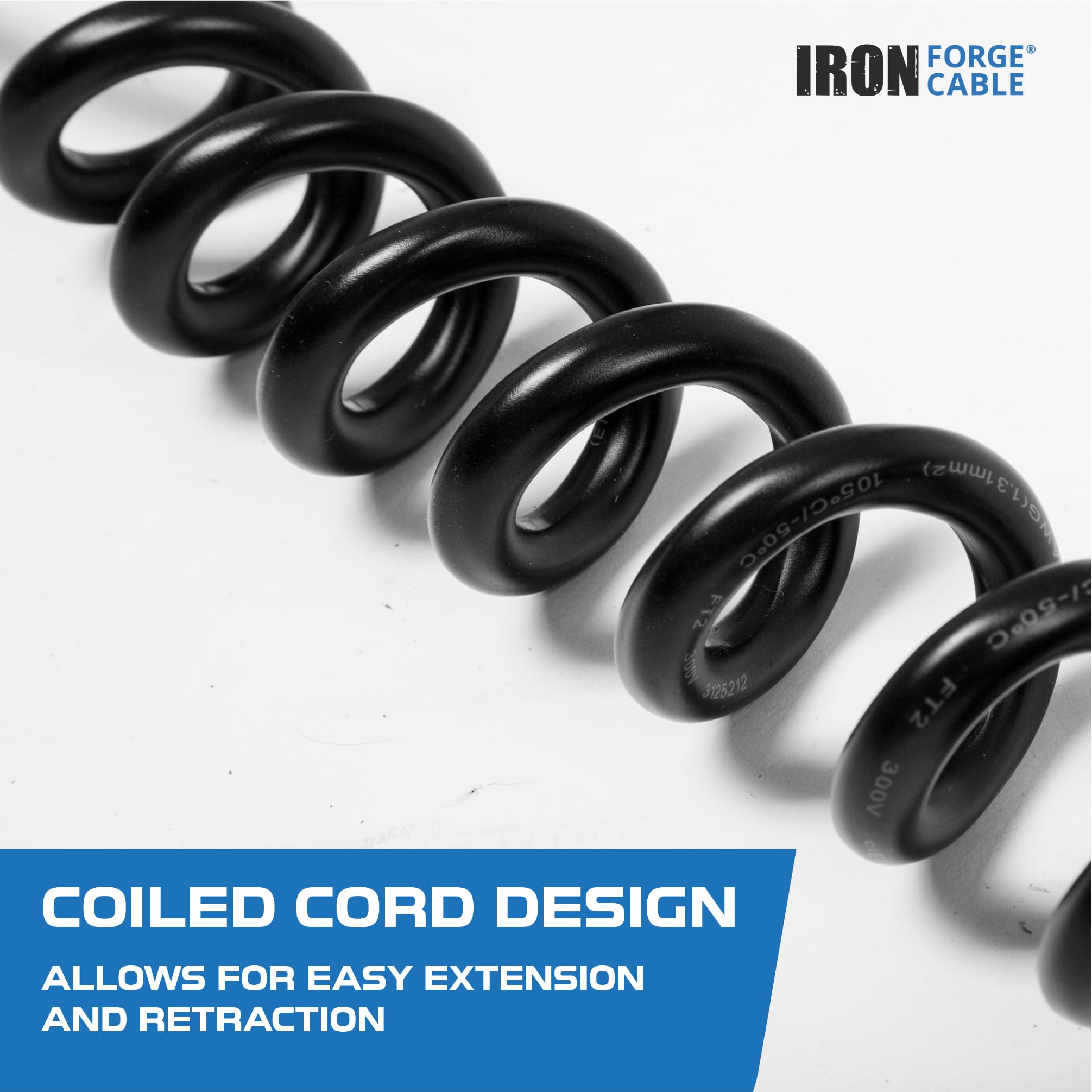 Iron Forge Cable Sjeow 25 Ft Black Outdoor Coiled Extension Cord With Inline Ip65 Waterproof Switch On/Off, 16/3 Oil Resistant &