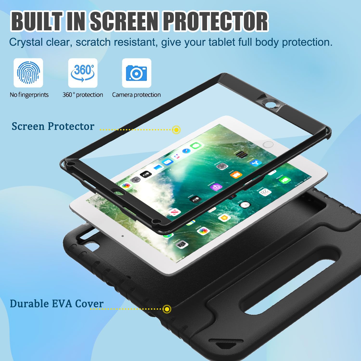 Bmouo Kids Case For Ipad 5Th/6Th Generation, Ipad 9.7 Case 2018/2017 With Screen Protector, Shockproof 9.7 Inch Ipad Case With H