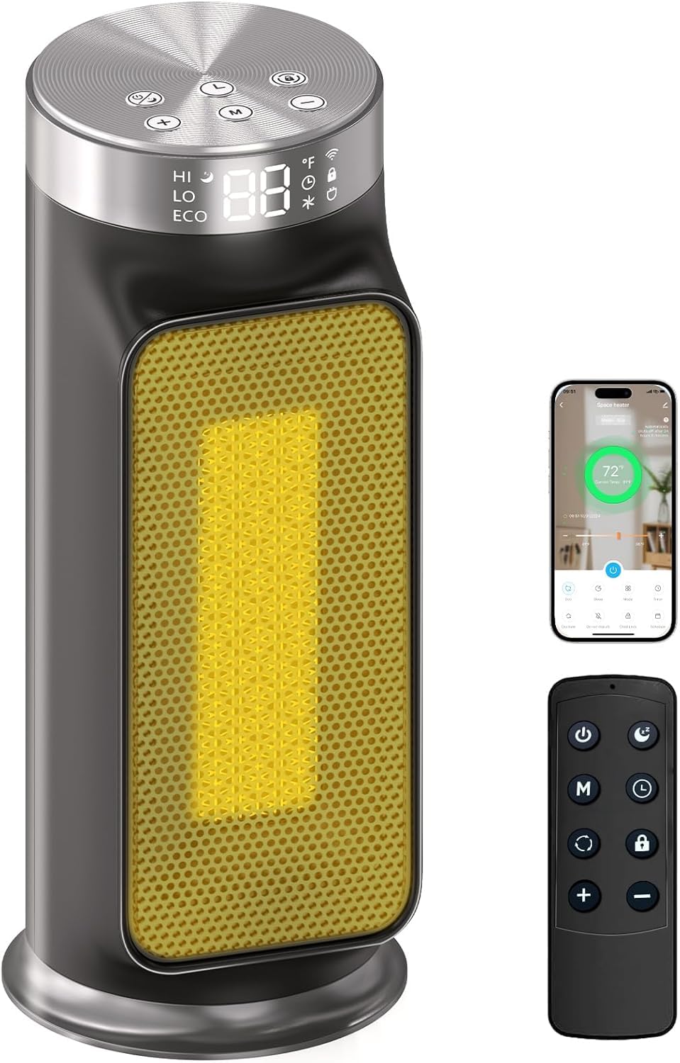 1500W Smart Electric Space Heater For Indoor Spaces   Wifi/App Control, Remote Included, 24H Timer, 5 Modes For Home, Office, Be