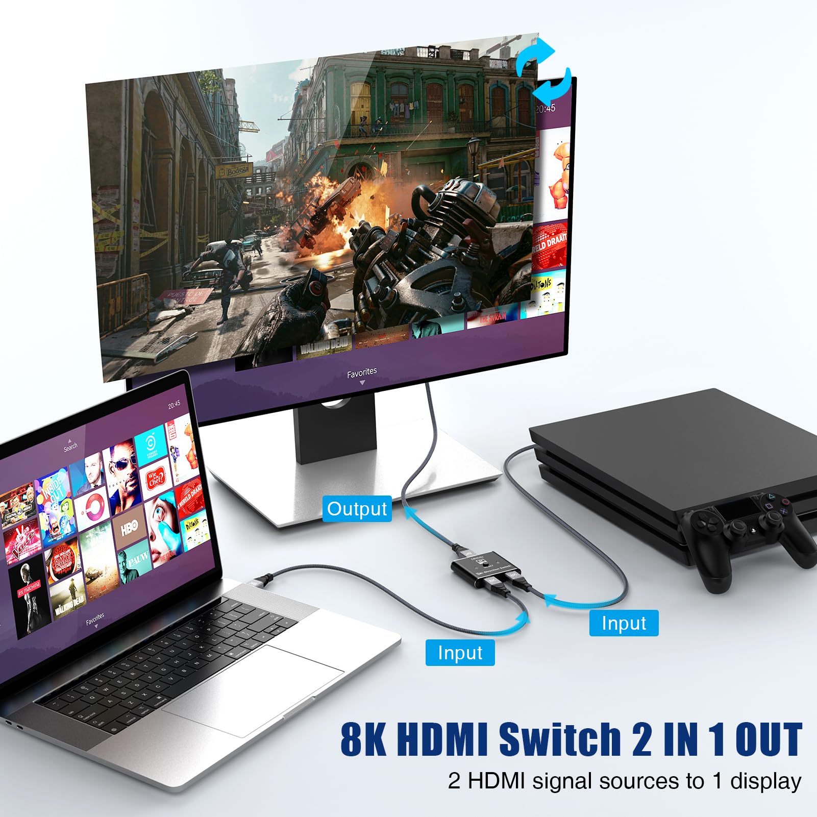 8K Hdmi 2.1 Switch, Dbilida 48Gbps 8K Hdmi Switcher Splitter 2 In 1 Out Support 4K@165Hz/144Hz/120Hz, 8K@60Hz, Bi Directional For Ps5/Ps4, Xbox, Roku, Apple Tv, Fire Stick