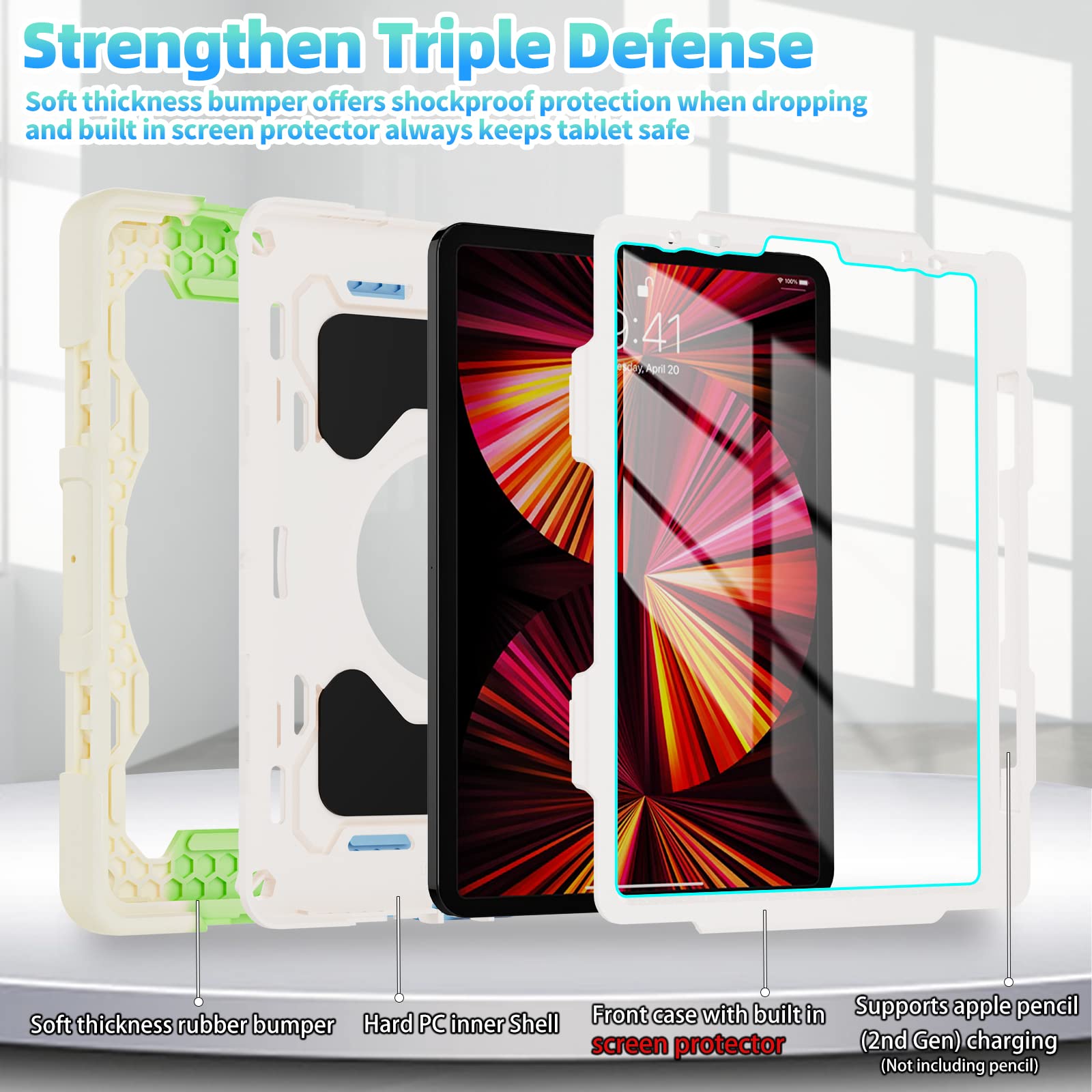 Roiskin For Ipad Air 5Th Generation Case 2022/ 4Th Gen 2020 10.9 In With Screen Protector For Kids[15Ft Drop Protection] Ipad Pr