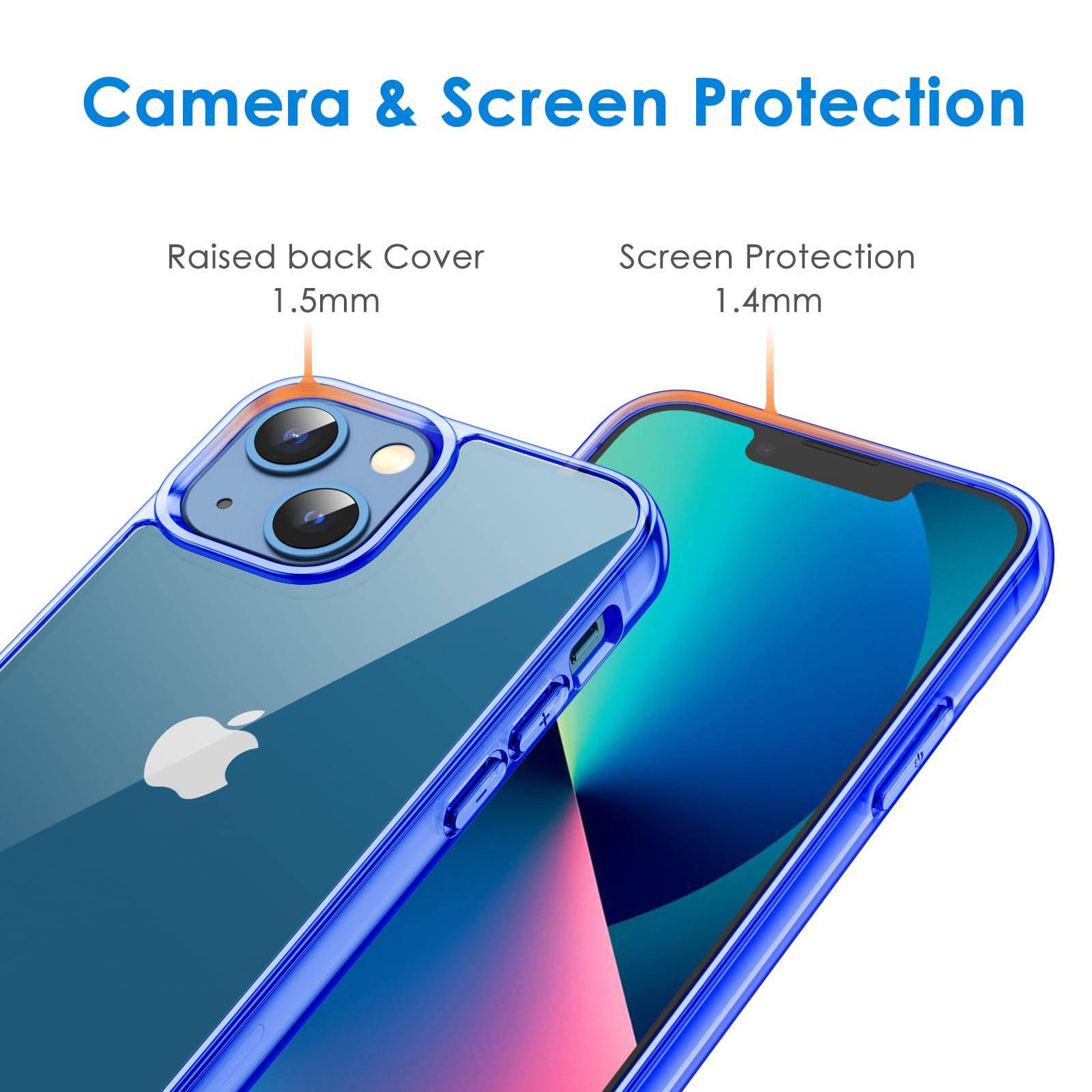 Jetech Case For Iphone 13 Mini 5.4 Inch, Non Yellowing Shockproof Phone Bumper Cover, Anti Scratch Clear Back (Blue)