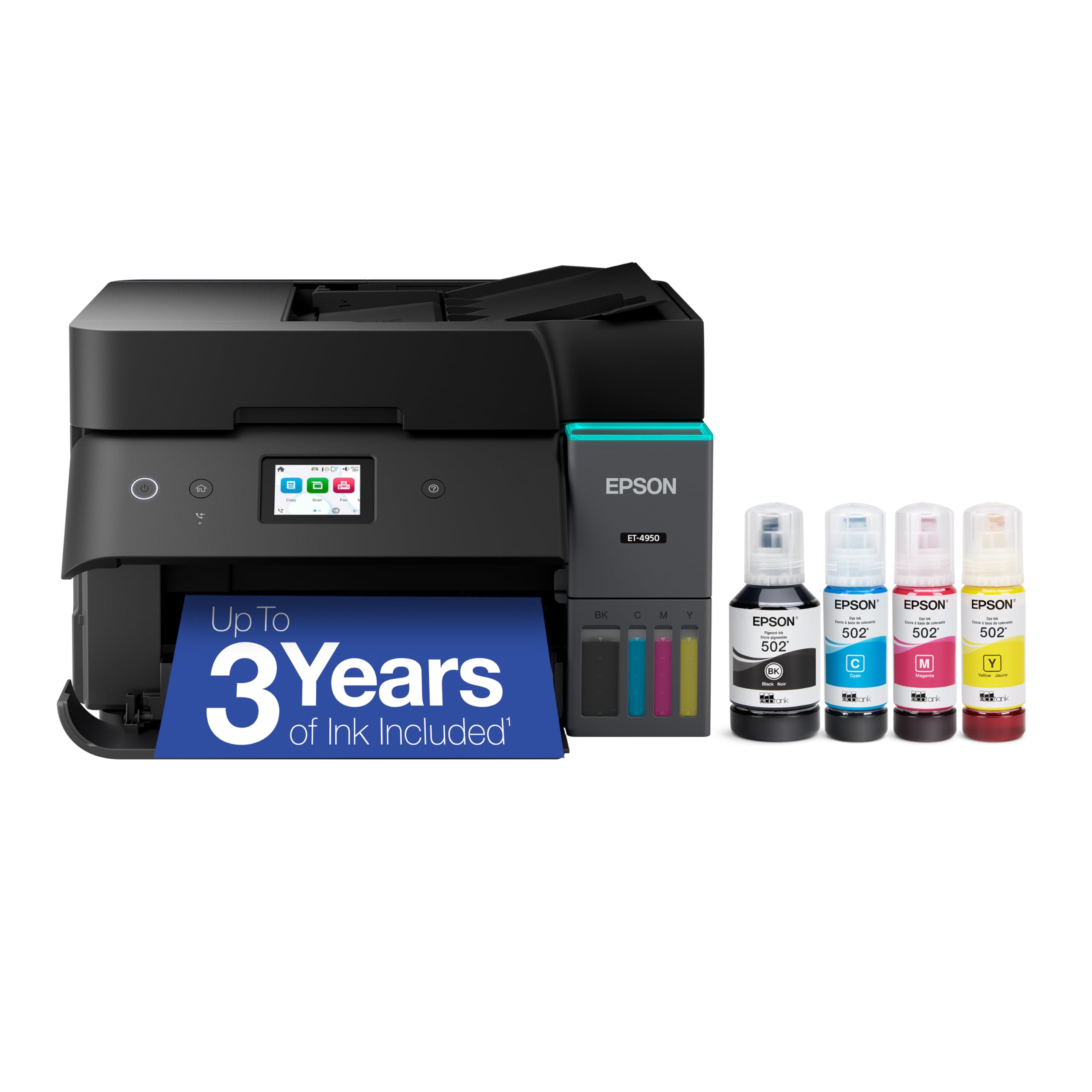 Epson EcoTank ET-4950 Wireless All-in-One Color Supertank Printer with up to 3 Years of Ink, Refillable Tanks, Perfect for Home,