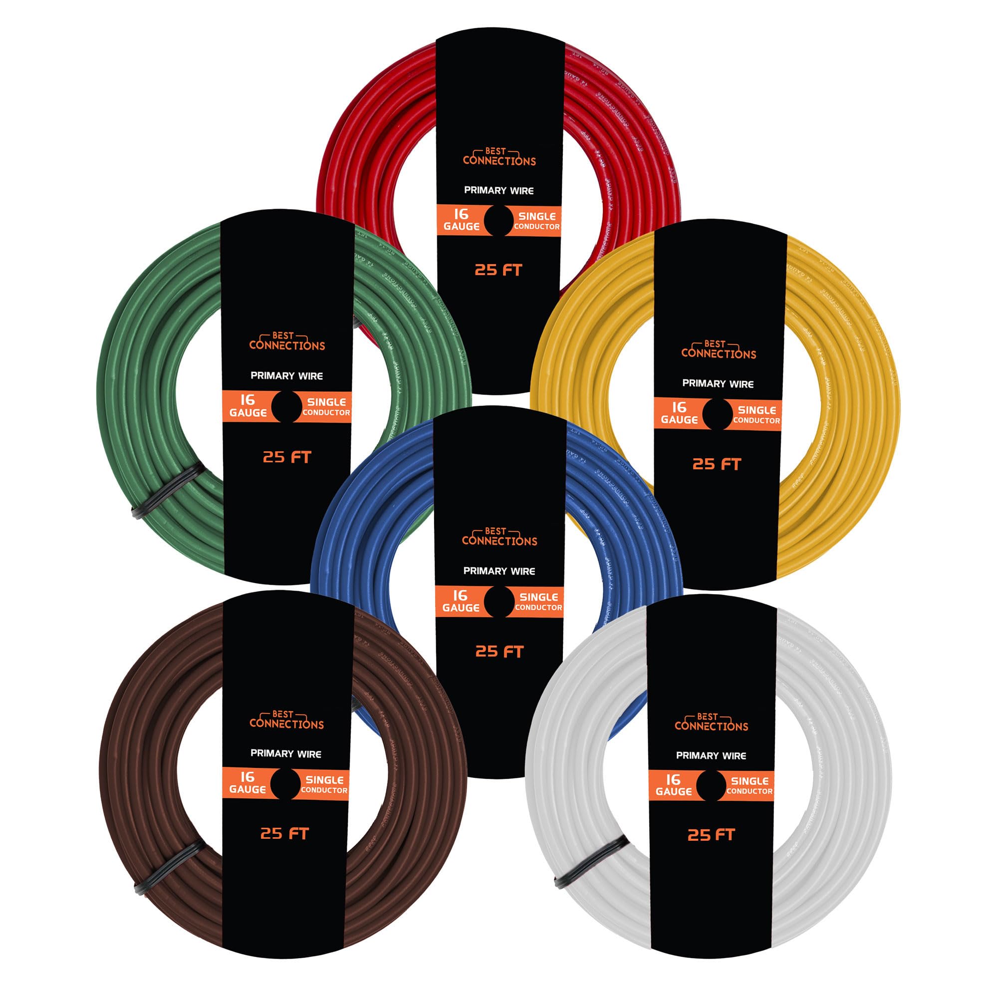 Best Connections 16 Gauge Automotive Primary Wire (Various Color/Size Options) Remote Power/Ground Electrical Wiring For Automot