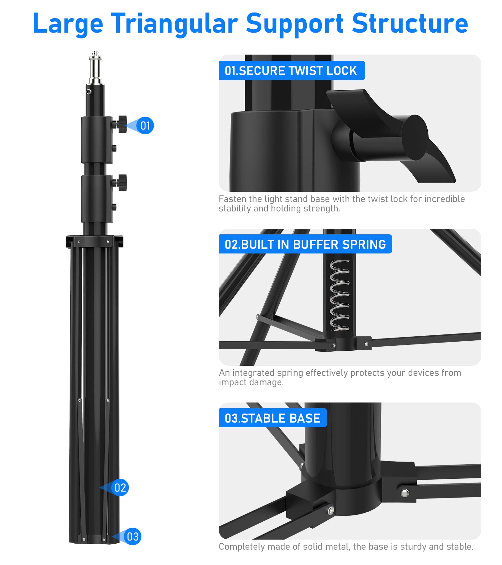Photography Light Stand 9.2Ft/110'', Sdfghj Heavy Duty Light Stand Aluminum Alloy Spring Cushioned Tripod For Ring Lights, Strob