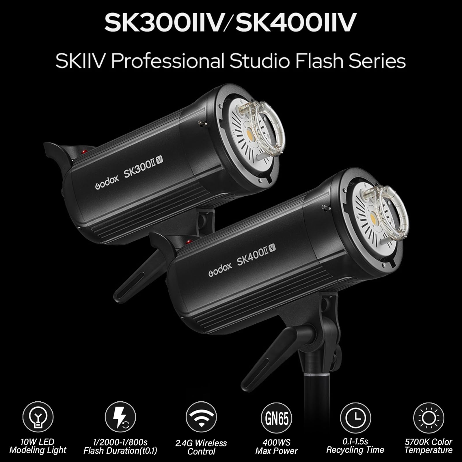 Godox Sk400Ii V 400Ws Photo Studio Strobe Flash Monolight Light With Bowens Mount & 10W Led Modeling Lamp For Studio, Shooting,