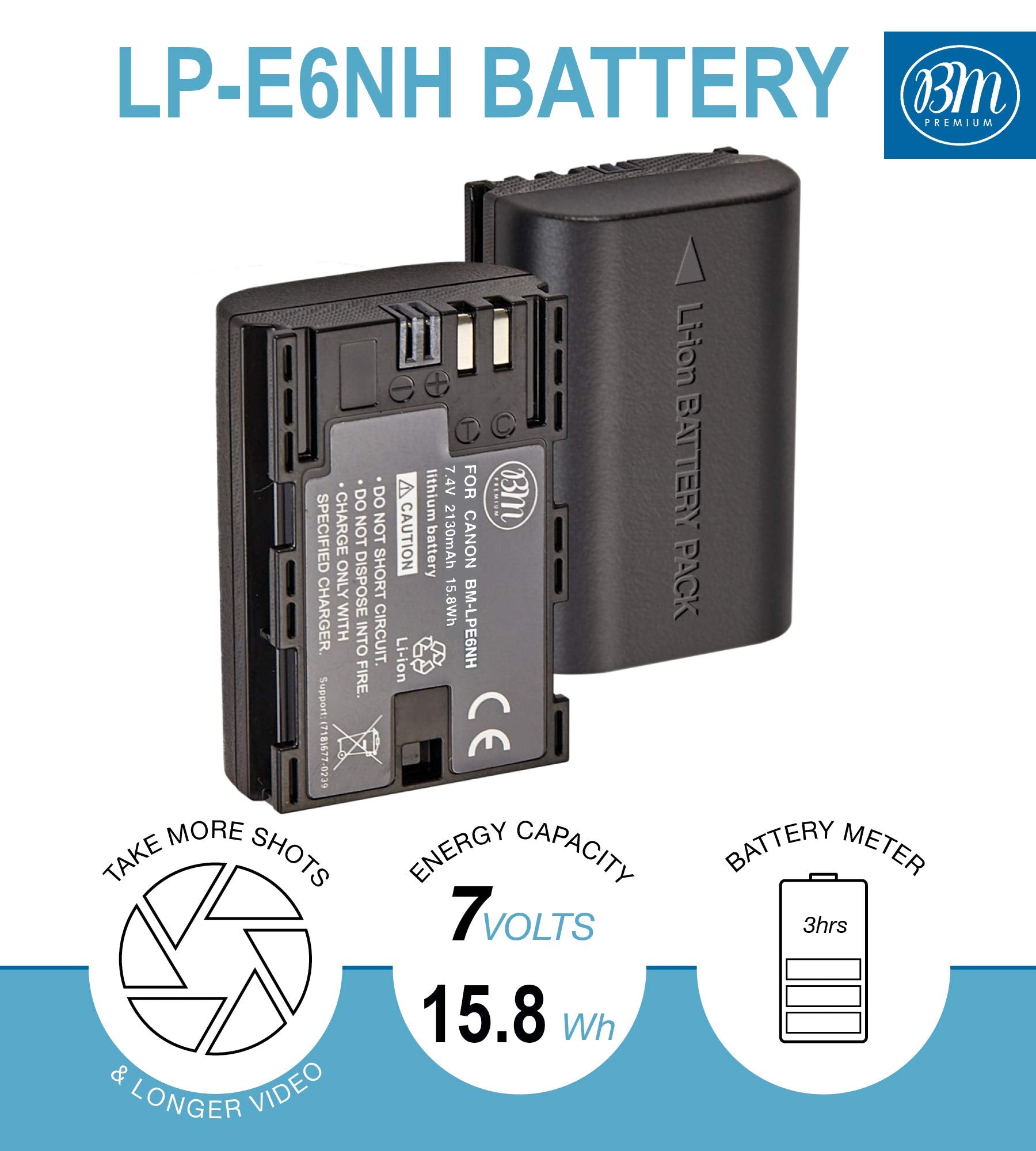 BM Premium LP-E6NH High Capacity Battery 2 Pack & Dual Bay Charger for Canon EOS Cameras - Black