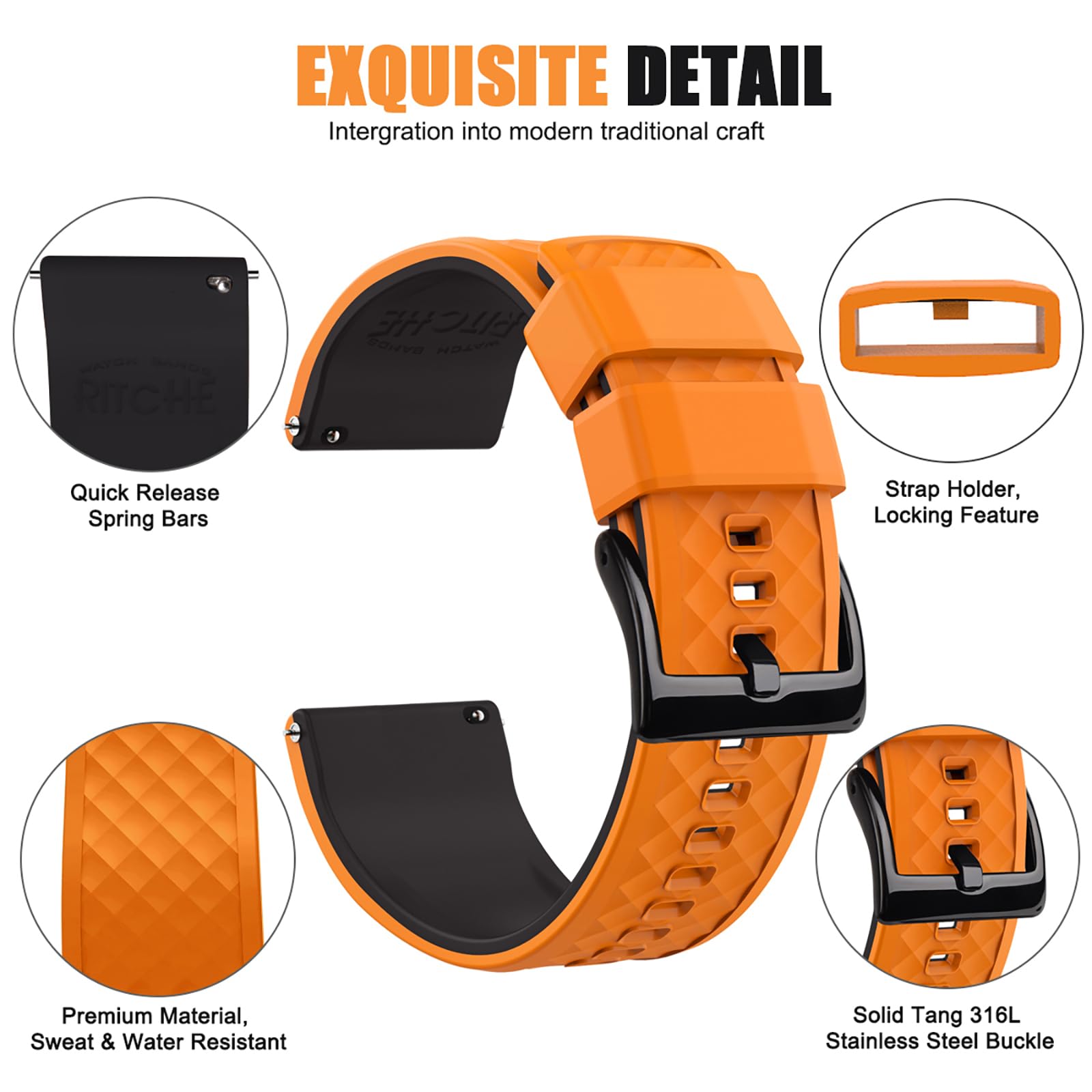 Ritche Christmas Gift 18Mm Silicone Watch Band Compatible With Fossil Q Gen 4 Venture Hr Quick Release Rubber Watch Bands For Me