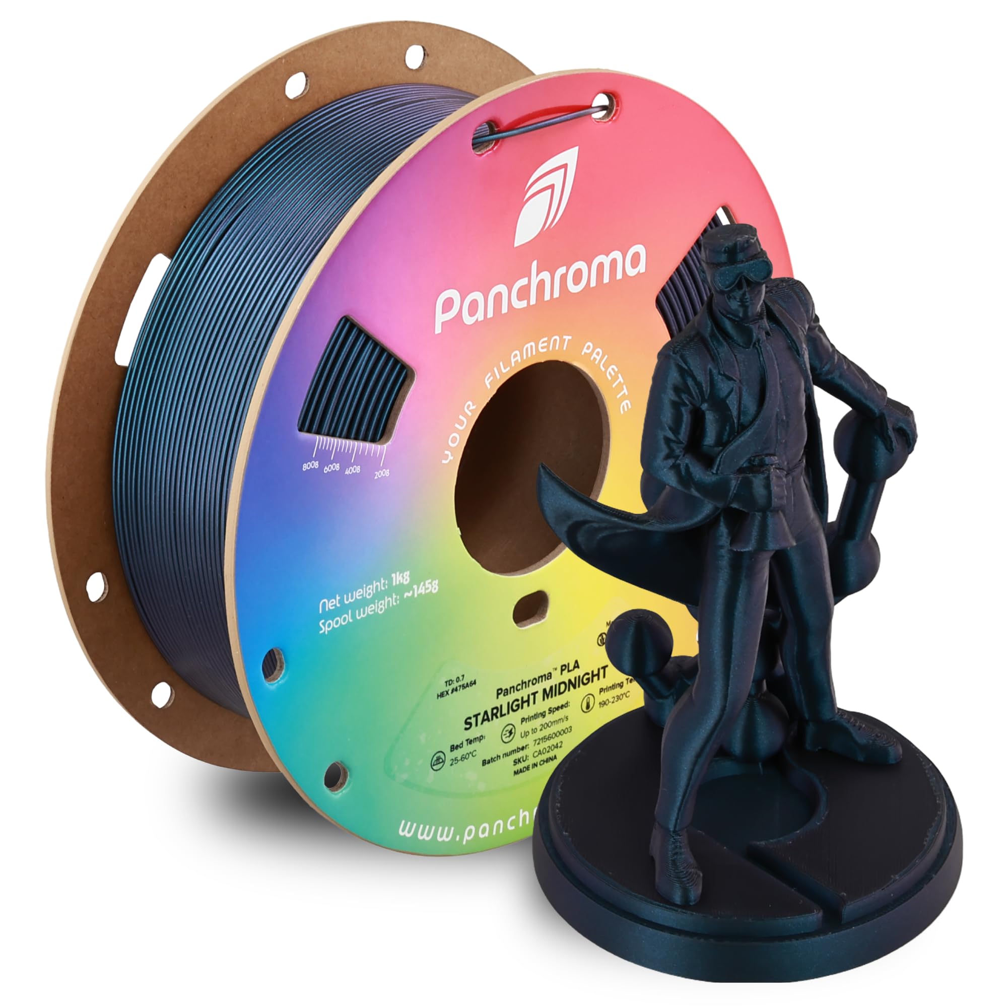 Polymaker Panchroma Blue Color Changing PLA, 1.75mm, 1KG, Glitter Starlight Midnight 3D Printer Filament, Hides Layer Lines, Eas
