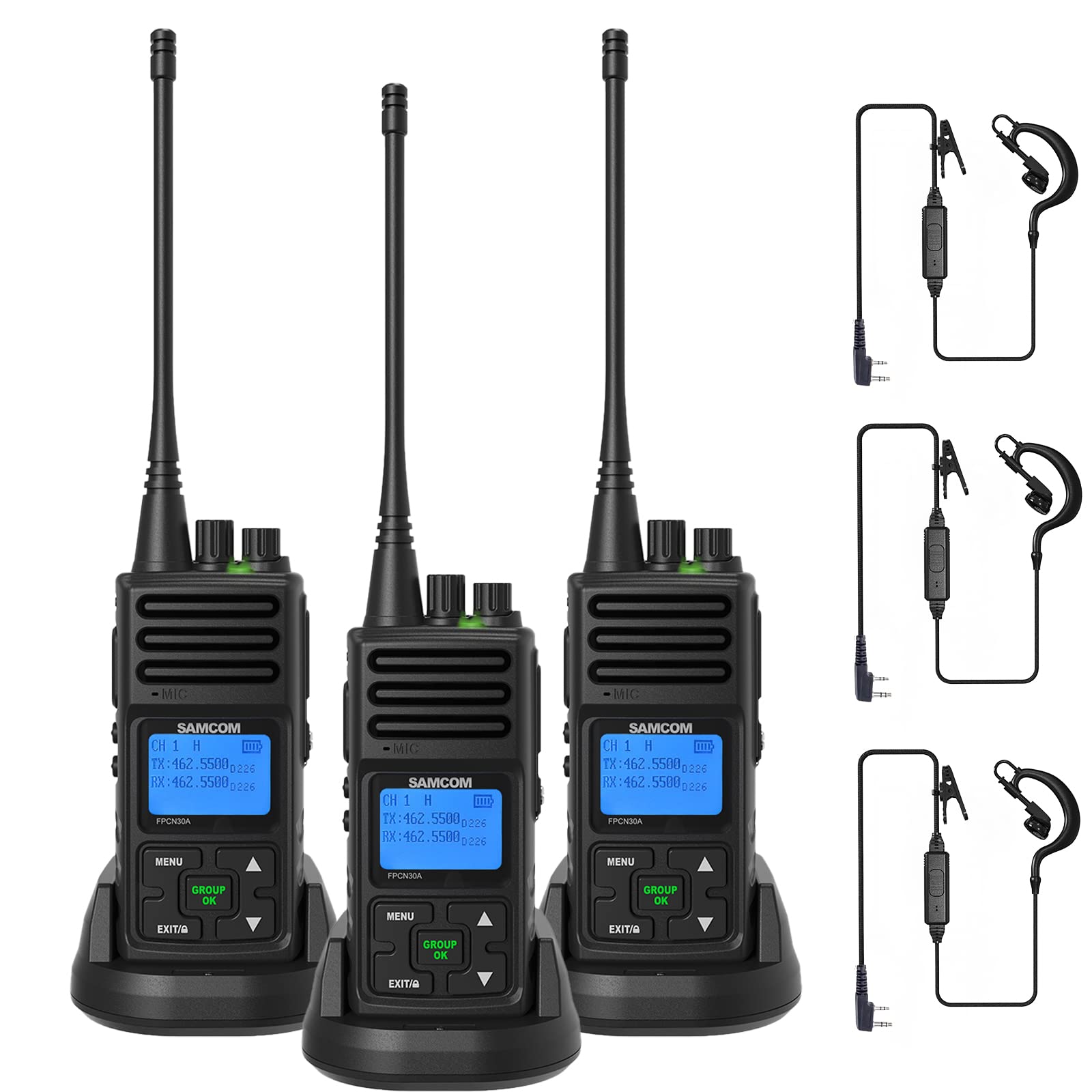 Samcom 2 Way Radios Fpcn30A Two Way Radios Long Range Rechargeable 5 Watts Uhf Programmable Professional Handheld Radios Walkie Talkies With Group Call,1500Mah Battery And Earpieces,3 Packs