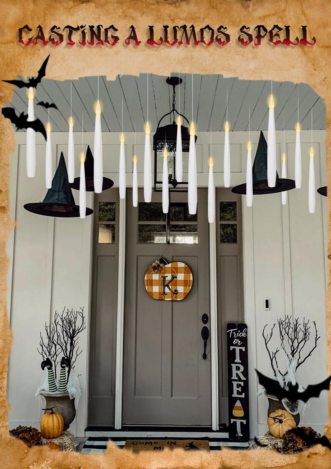 Lasumora 22 Pcs Floating Candles With Wand Remote, Halloween Decorations Floating Led Taper Candles, Flickering Flameless Hangin