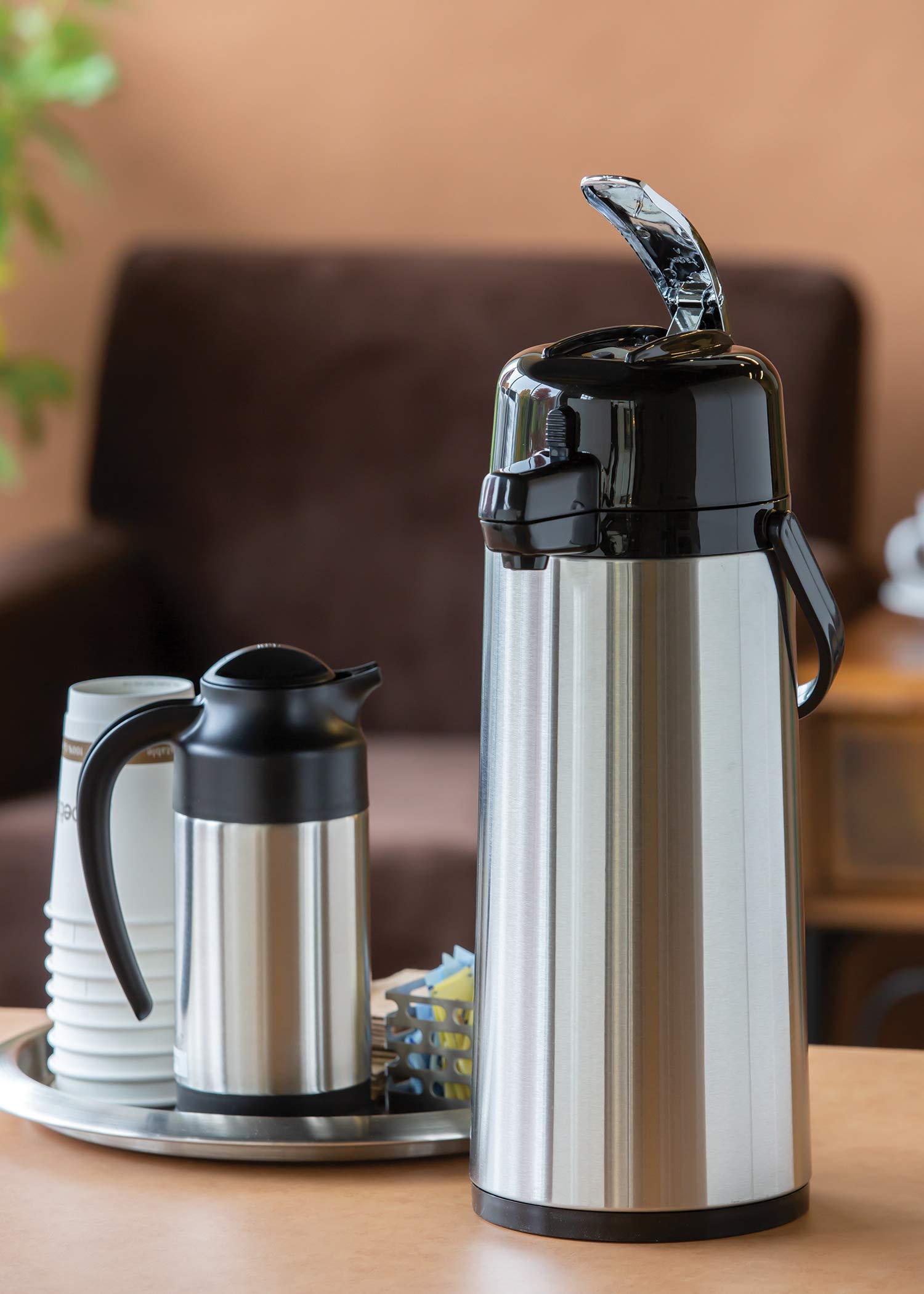 Service Ideas Ecal22S Eco Air Airpot With Lever Lid, Insulated Beverage Dispenser, Thermal Coffee Carafe, 2.2 Liter, Glass Vacuu