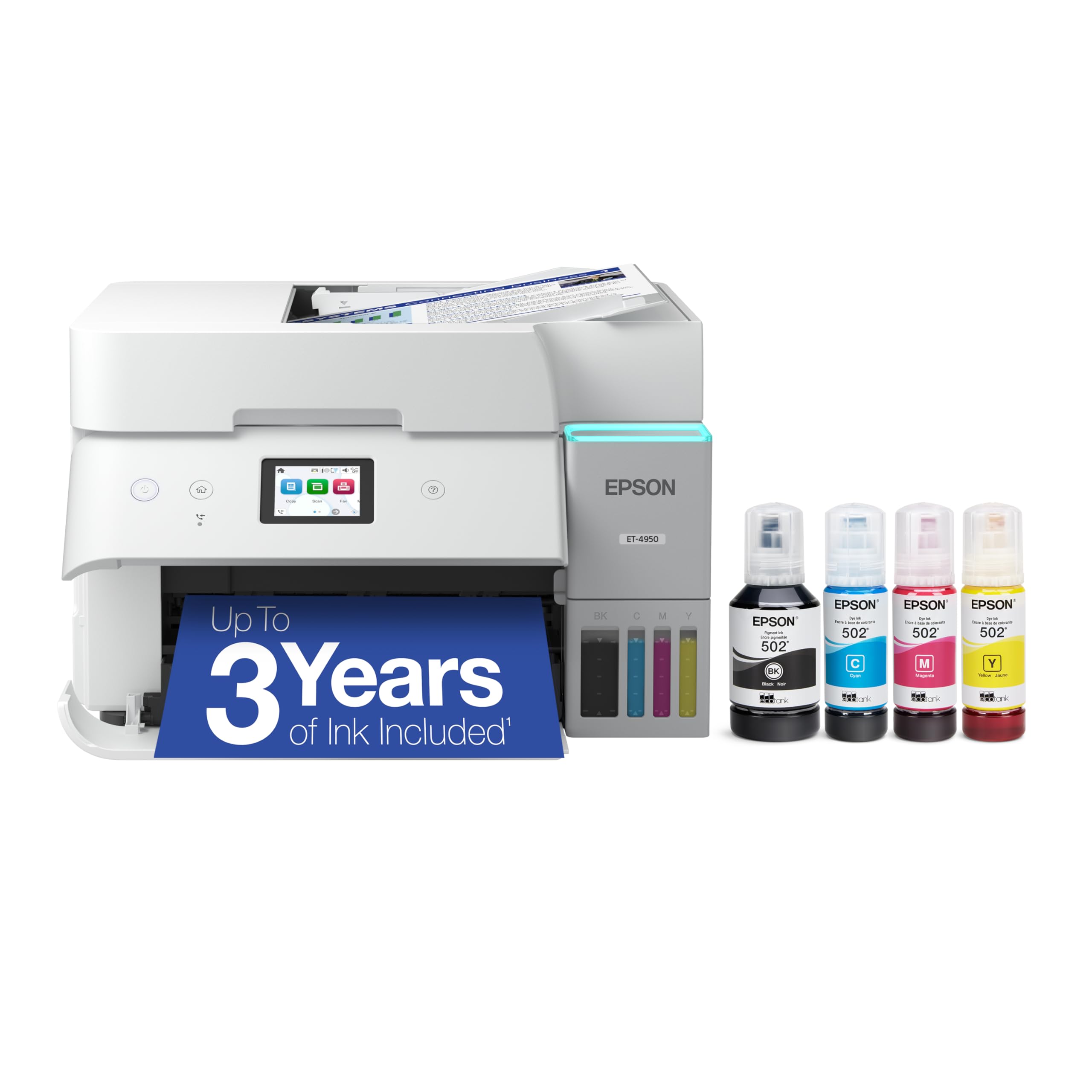 Epson EcoTank ET-4950 Wireless All-in-One Color Supertank Printer with up to 3 Years of Ink, Refillable Tanks, Perfect for Offic