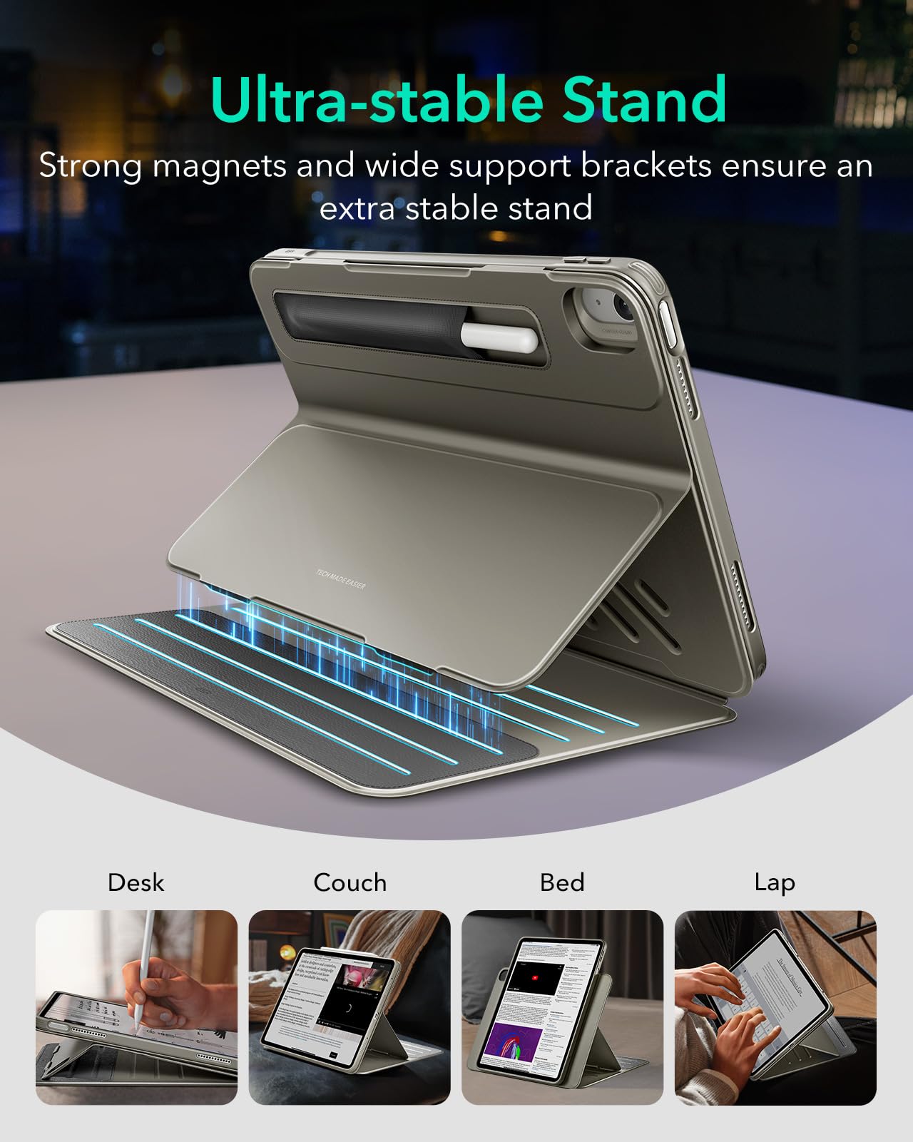 Esr For Ipad Air 13 Inch Case (2025/2024) M3/M2, Removable Magnetic Cover, Adjustable Portrait/Landscape Stand With Raised Screen View, 9 Standing Angles, Shift Series, Titanium