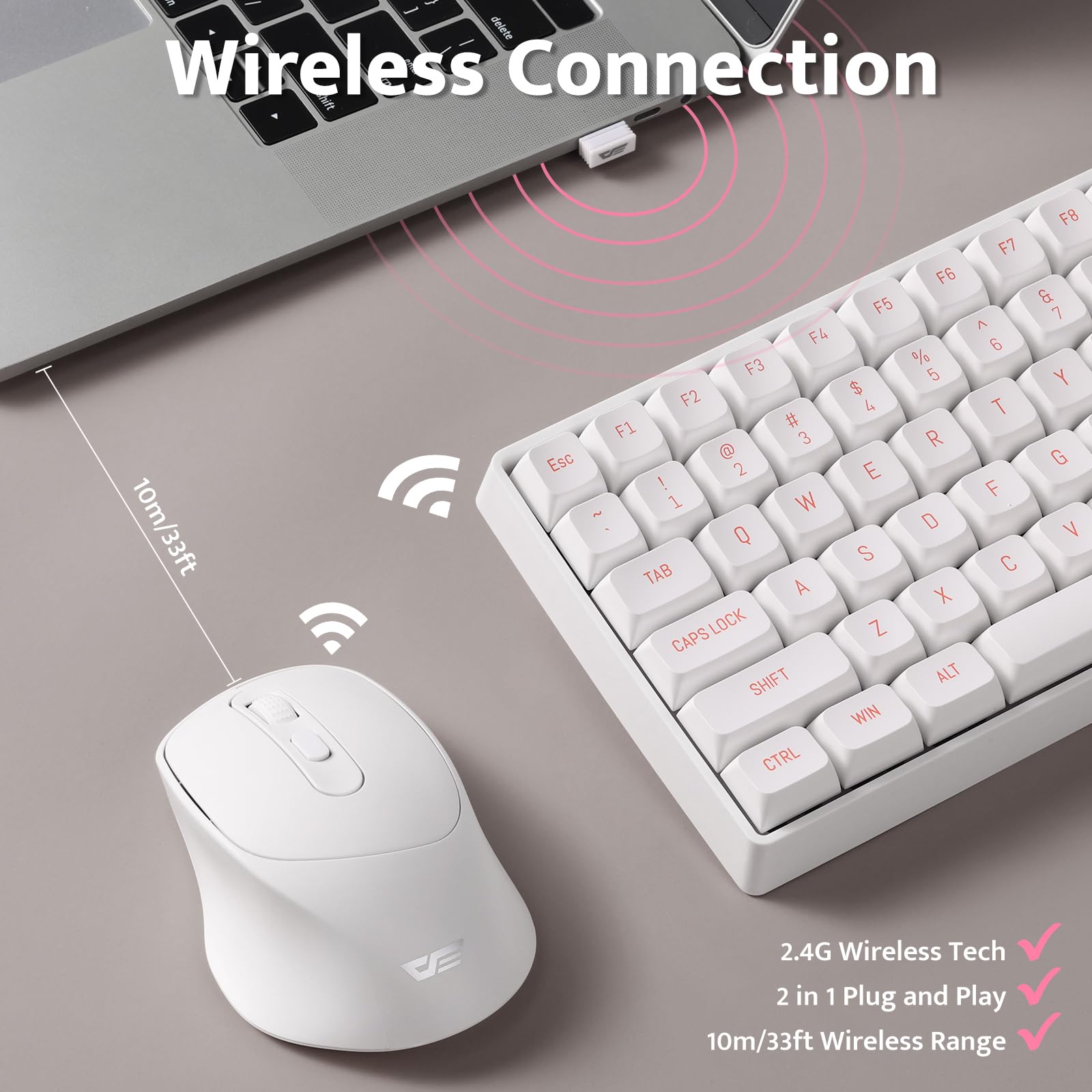 Darkflash Wireless Mechanical Keyboard And Mouse For Office, 106 Keys Full Size Keyboard And Mouse Combo, Linear Red Switches Fo