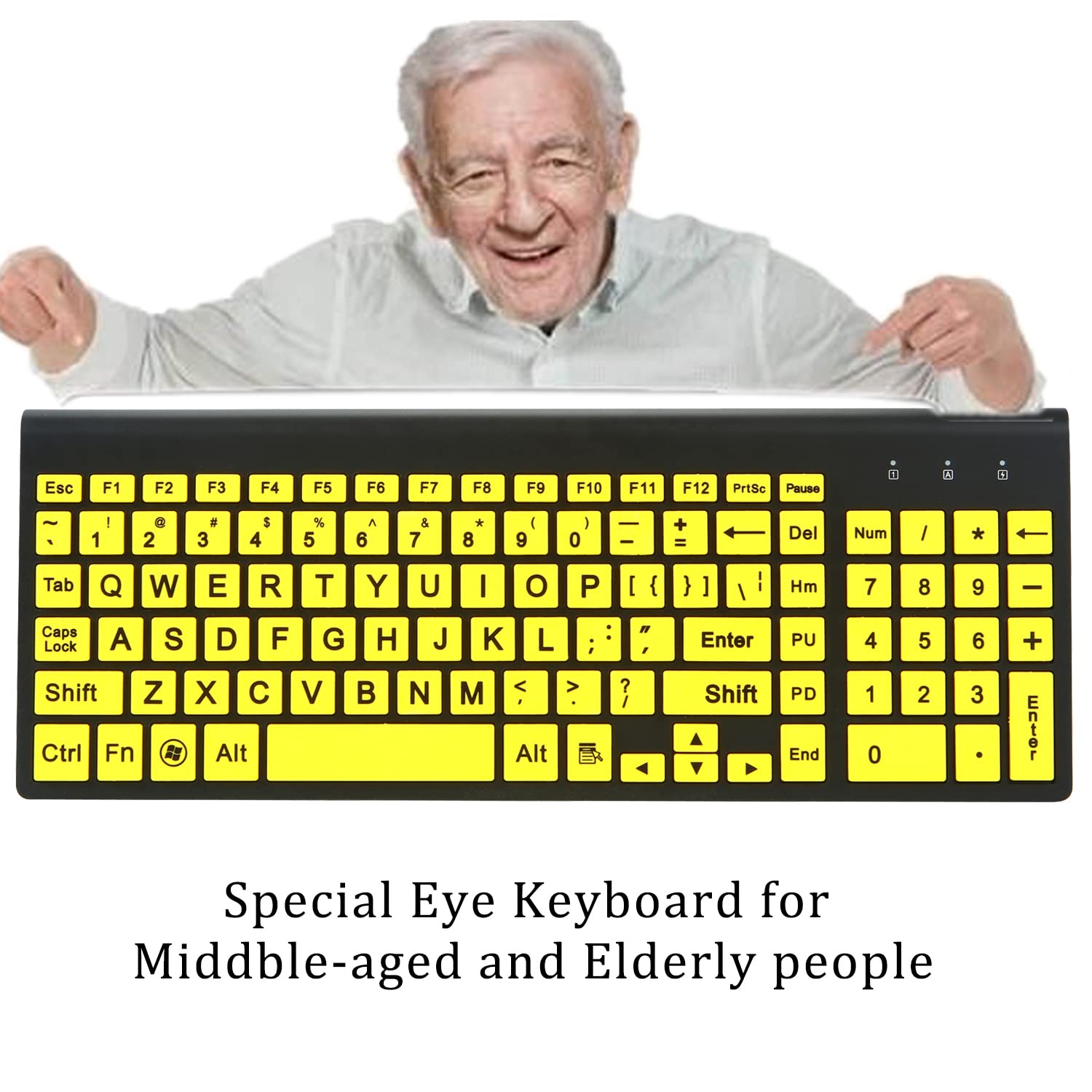 Fonicer Full Size Large Print 2.4G Wireless Keyboard And Mouse With Oversized Print For Kids Visually Impaired Low Vision Indivi