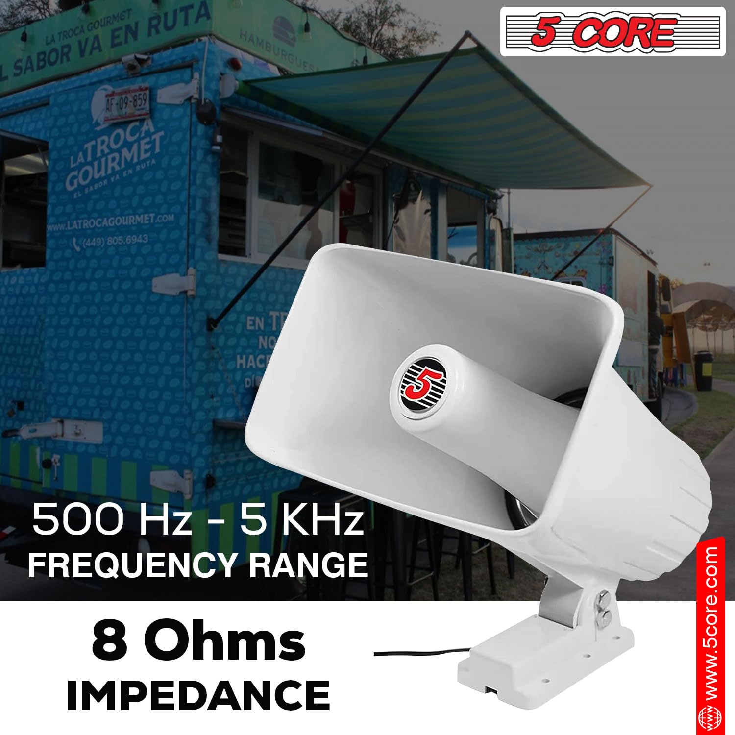 5 CORE PA Horn Speaker HW 508 WH 65W 8 Ohm Indoor Outdoor ABS White 8 x 5 Inch