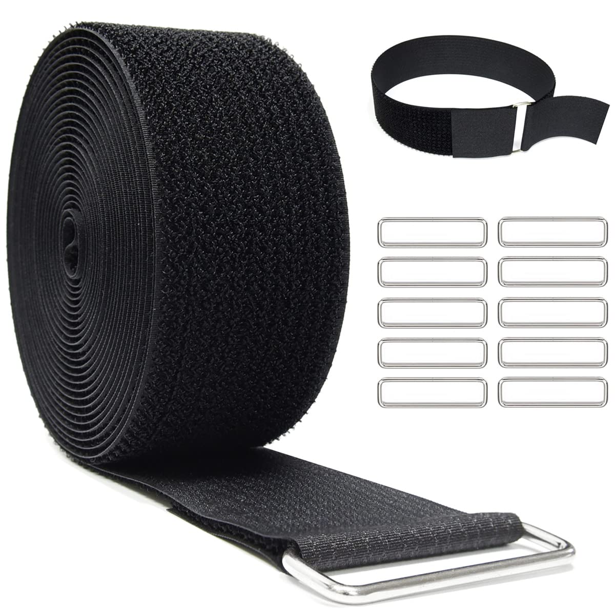 Ymcrlux 2'' X32Ft Reusable Cinch Strap With 20 Metal Buckles, Cut To Length Fastening Securing Straps, Adjustable Nylon Cable St